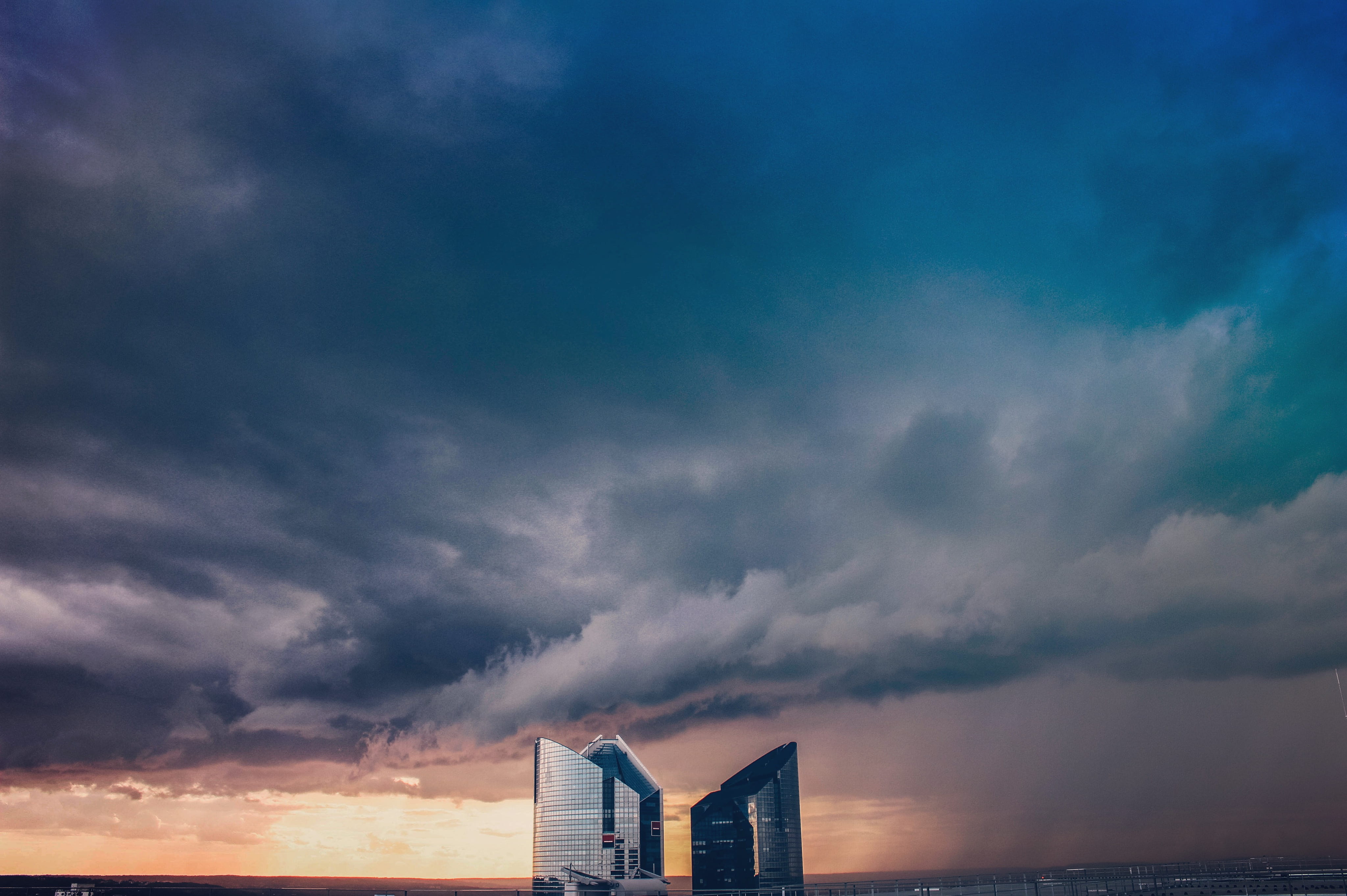 cloud, night, augustin de montesquiou, cloud - sky, sea, architecture, high, nature, sky, city, sunset, outdoors, three, built structure, cloudy, buildings, HD Wallpaper