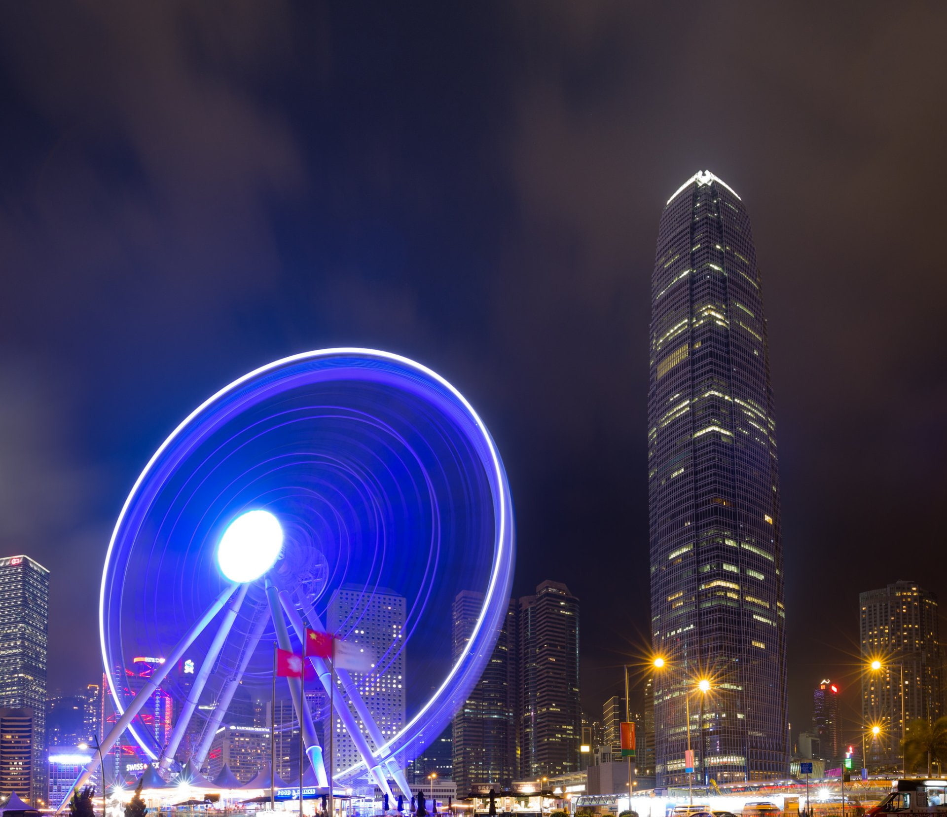 Ferris Wheel, China, Hong Kong, Cities, City, Night, Building, 1080P, Skyscraper, Time-Lapse, Light, HD Wallpaper