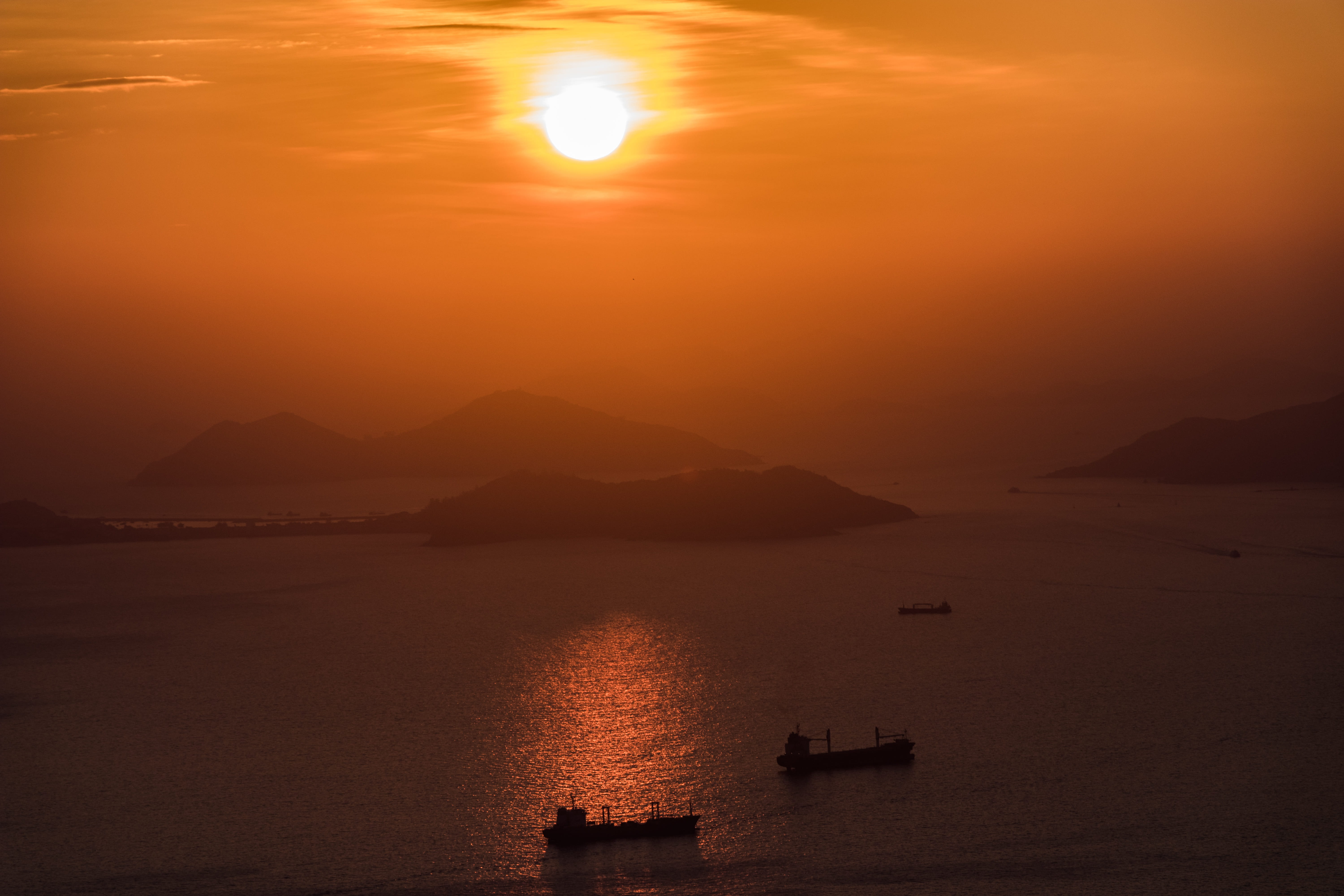 sun, silhouette, hong kong, nautical vessel, nature, zen, the dawn family, transportation, monolithic part of the waters, no people, sky, relaxation, sunny day, HD Wallpaper