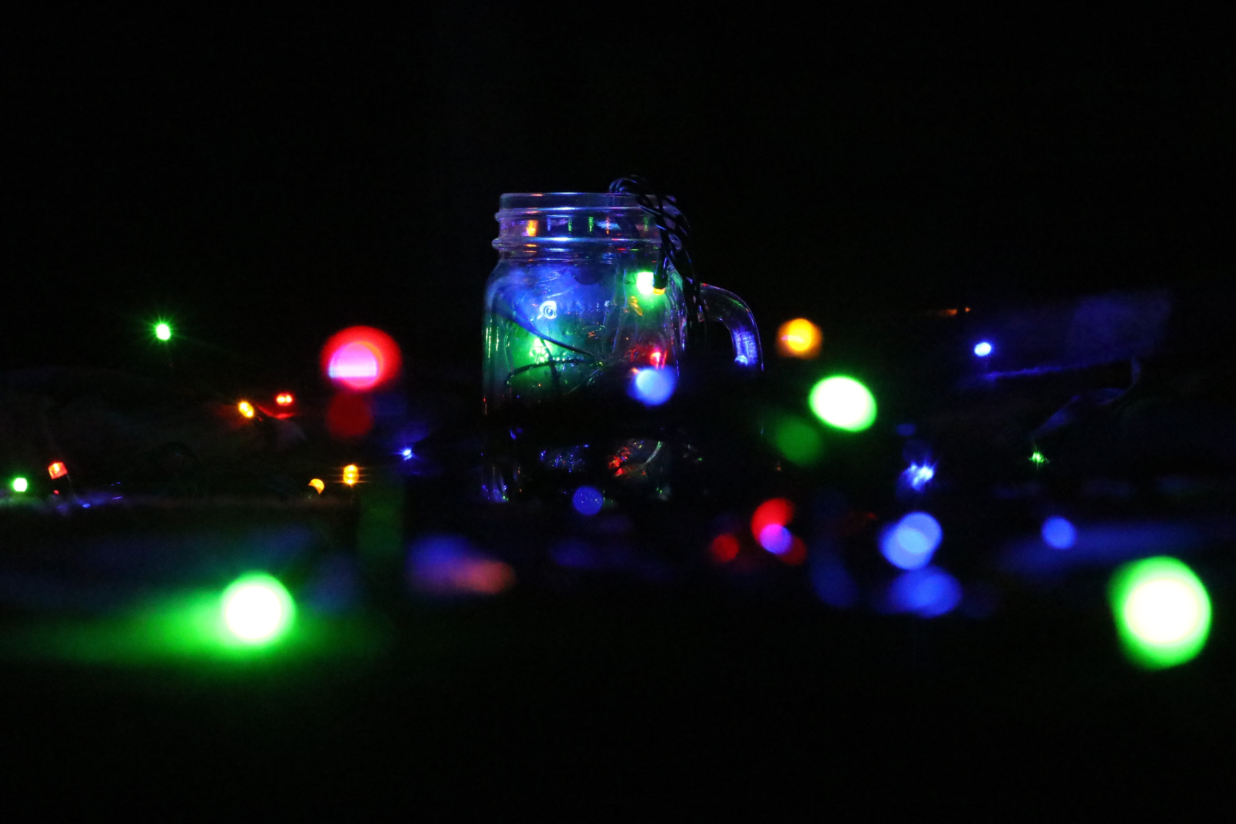 4K, lighting equipment, no people, glowing, conception, basilica, illuminated, shutter, multi colored, black background, city life, bottle, close-up, activity, HD Wallpaper