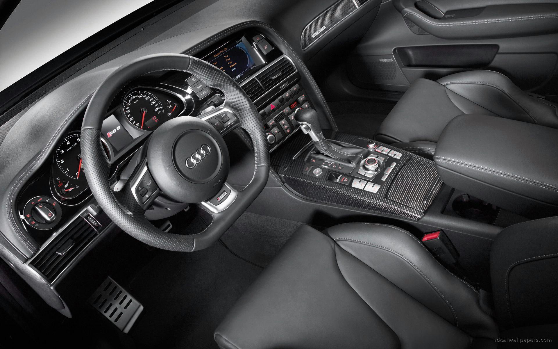 black, interior, 1080P, 2009, cars, audi, wheel, rs, steering, car, HD Wallpaper