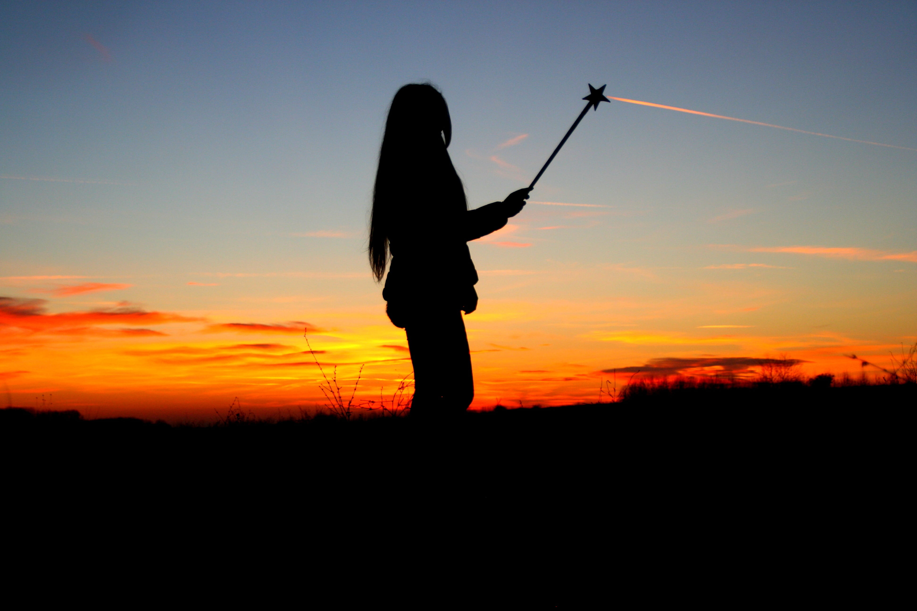 playing, musical instrument, lifestyles, 4K, silhouette, nature, music, land, stick, copy space, side view, holding, cloud, star, sunset, cloud - sky, HD Wallpaper