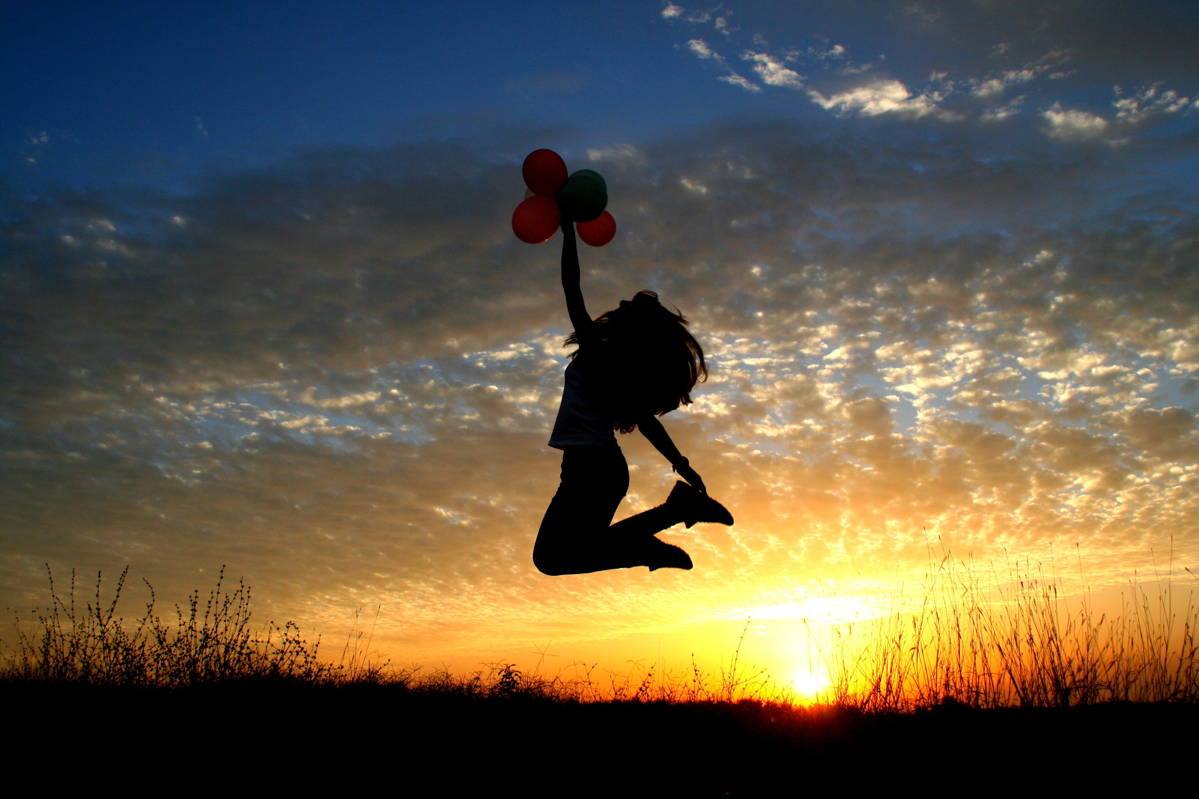 child, cloud - sky, mid-air, outdoors, sun, photo, woman, hour, action, one person, sunset, silhouette, childhood, full length, orange color, sky clouds, HD Wallpaper