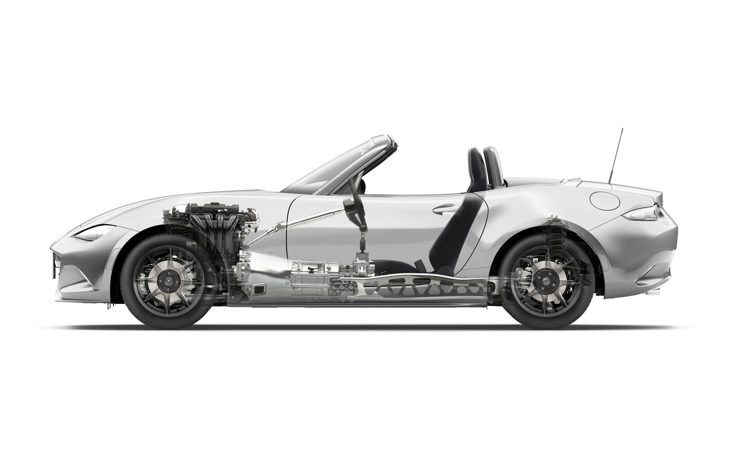 motor vehicle, 2K, silver colored, mazda, wheel, modern, studio shot, close-up, indoors, copy space, white background, cut out, supercar, retro styled, HD Wallpaper