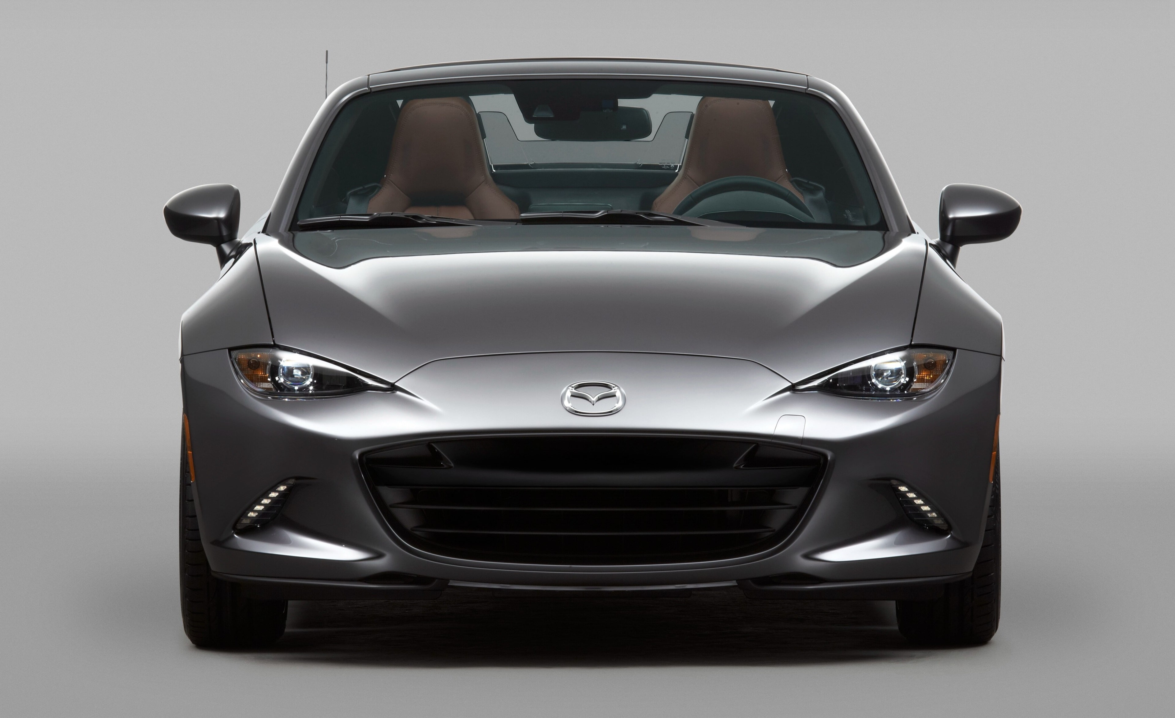 chrome, modern, front view, gray, mazda mx 5 rf 4k new  hd, motor vehicle, indoors, silver colored, transportation, studio shot, sports car, people, 4K, HD Wallpaper