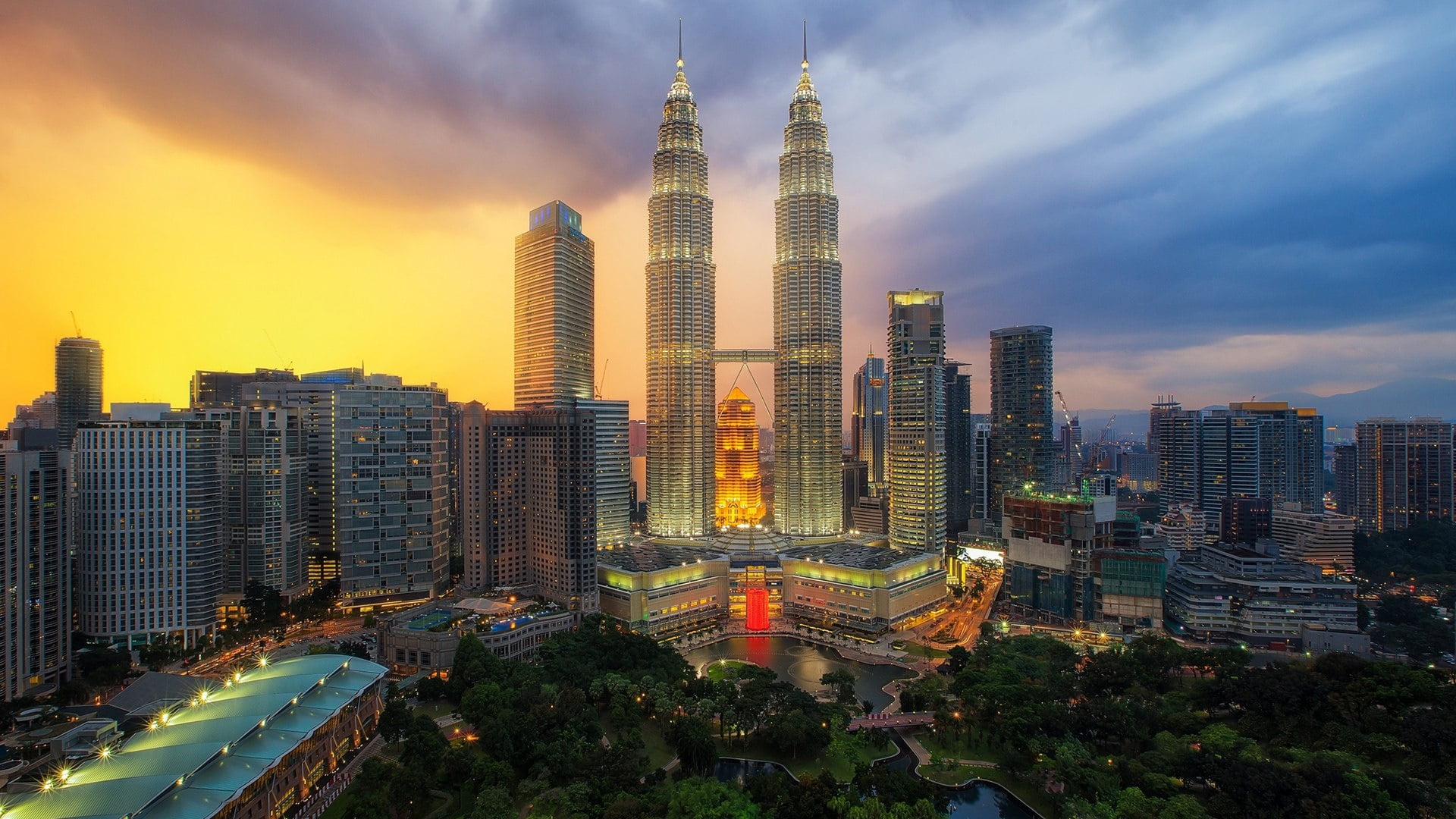 financial district, asia, tall - high, cityscape, sky, dusk, built structure, landscape, skyscrapers, no people, travel destinations, modern, outdoors, HD Wallpaper