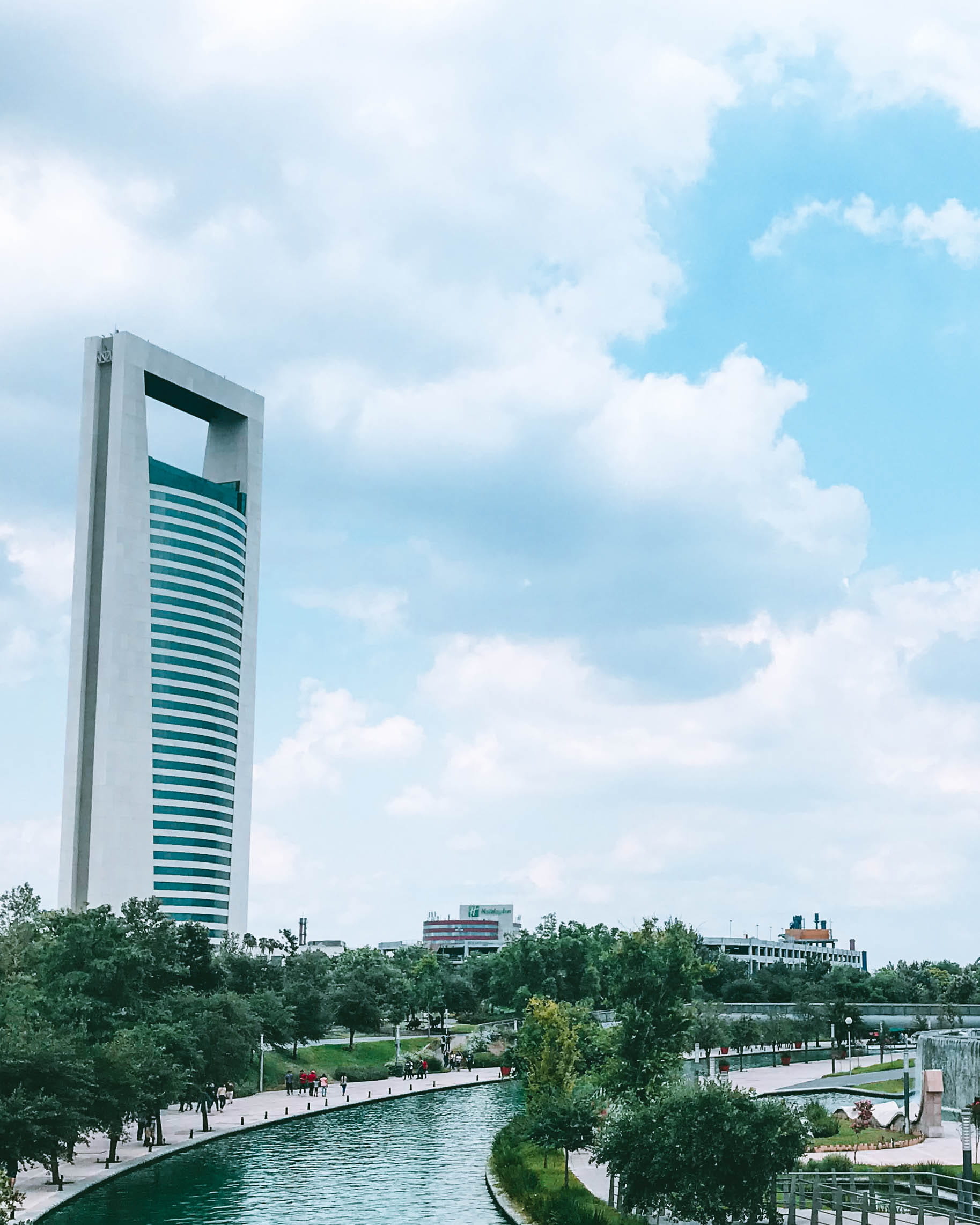 green, travel, rise, white, downtown, concrete, tree, high, no people, skyline, cloud - sky, sky, 1080P, building, architectural design, office building exterior, Phone HD Wallpaper