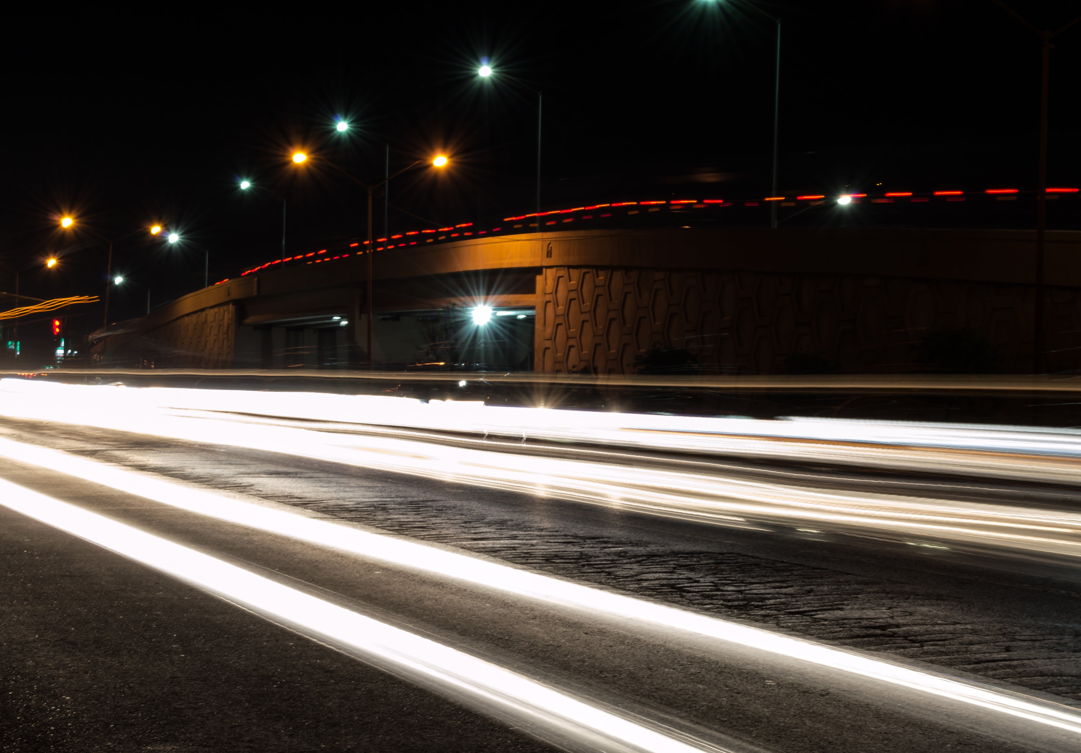 transportation, track, timelapse, illuminated, no people, building exterior, way, road, photography, city life, monterrey, on the move, outdoors, car, light trail, HD Wallpaper
