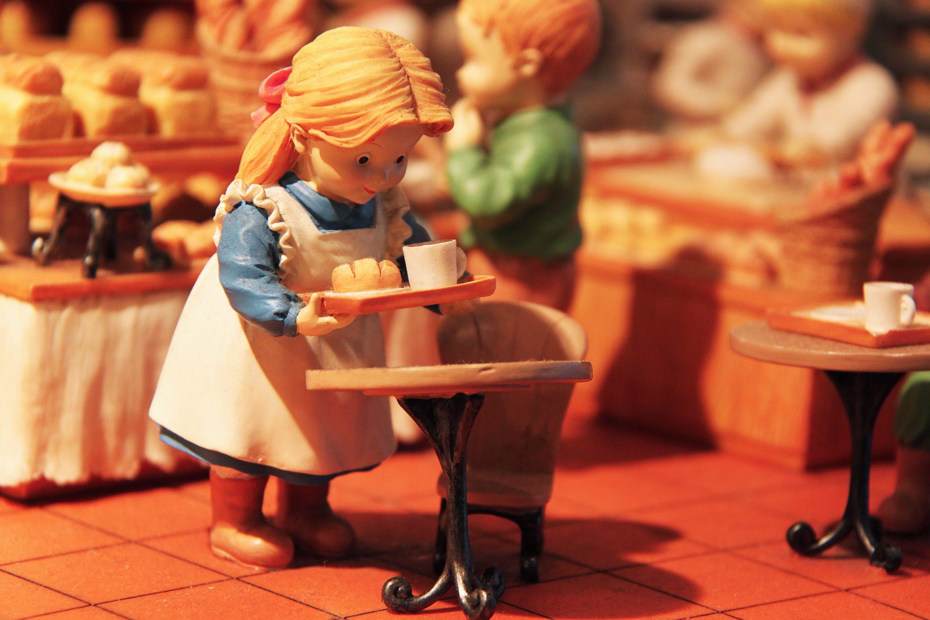 bread, figure, miniature, shallow, table, luxury, sitting, cinderella, interesting, cute, plastic, food and drink, photography, beautiful people, japan, HD Wallpaper