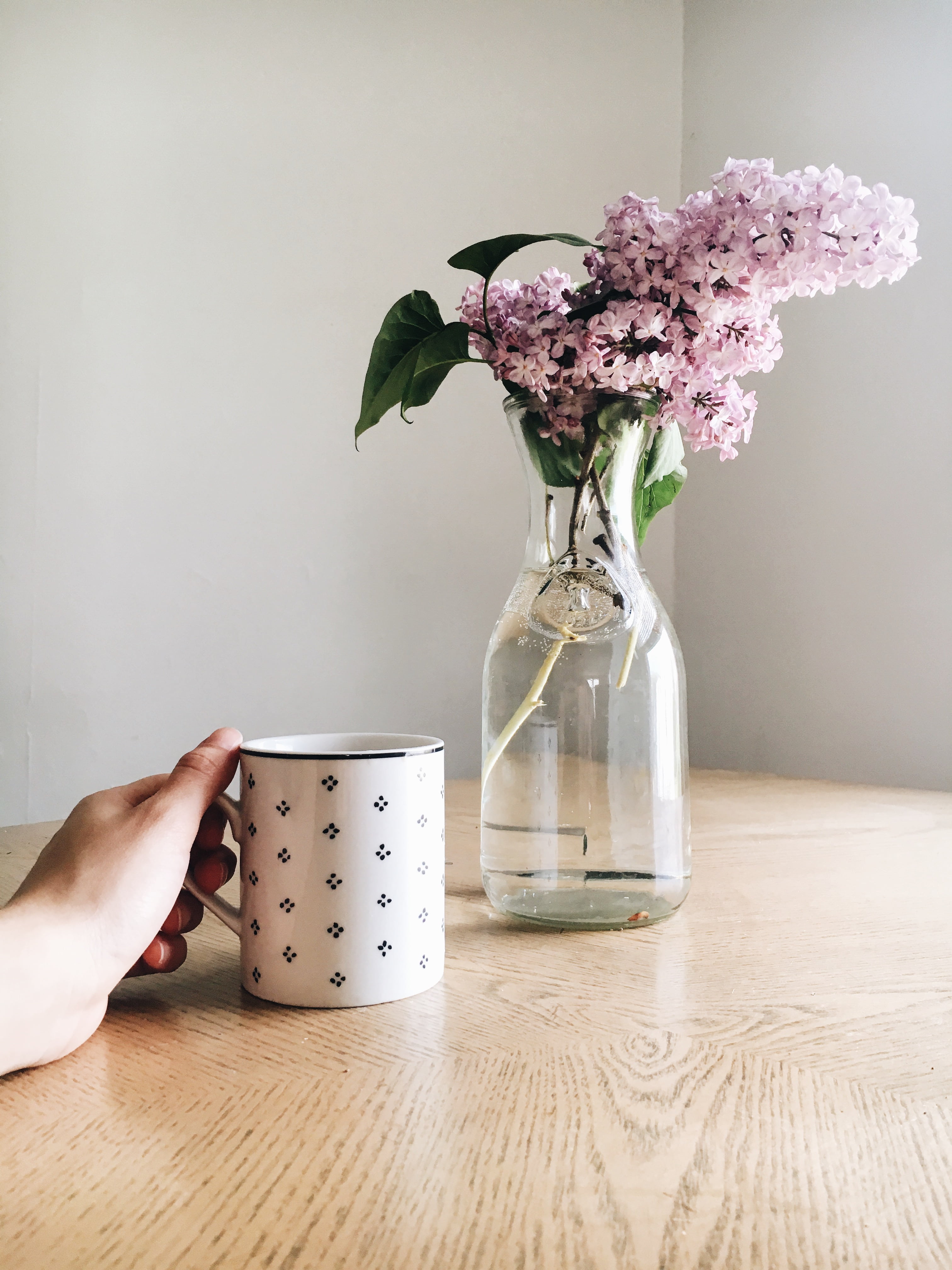 food and drink, ceramic, indoors, purple, table, decoration, one person, nature, freshness, real people, wood - Material, display, human hand, flowering plant, Phone HD Wallpaper