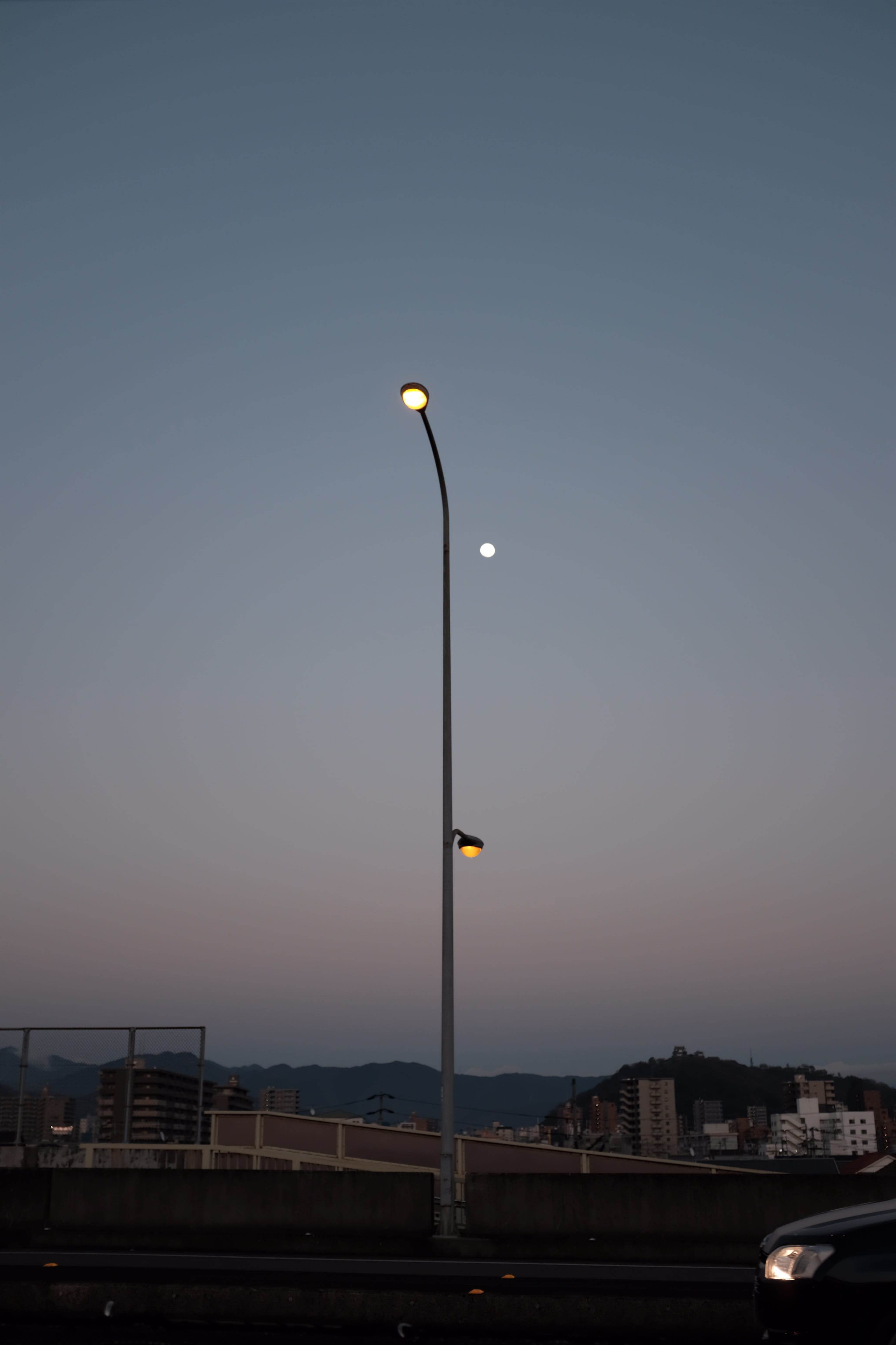 city, built structure, street, land vehicle, tarmac, automobile, moon, street light, architecture, motor vehicle, 4K, transportation, lighting, asphalt, Phone HD Wallpaper