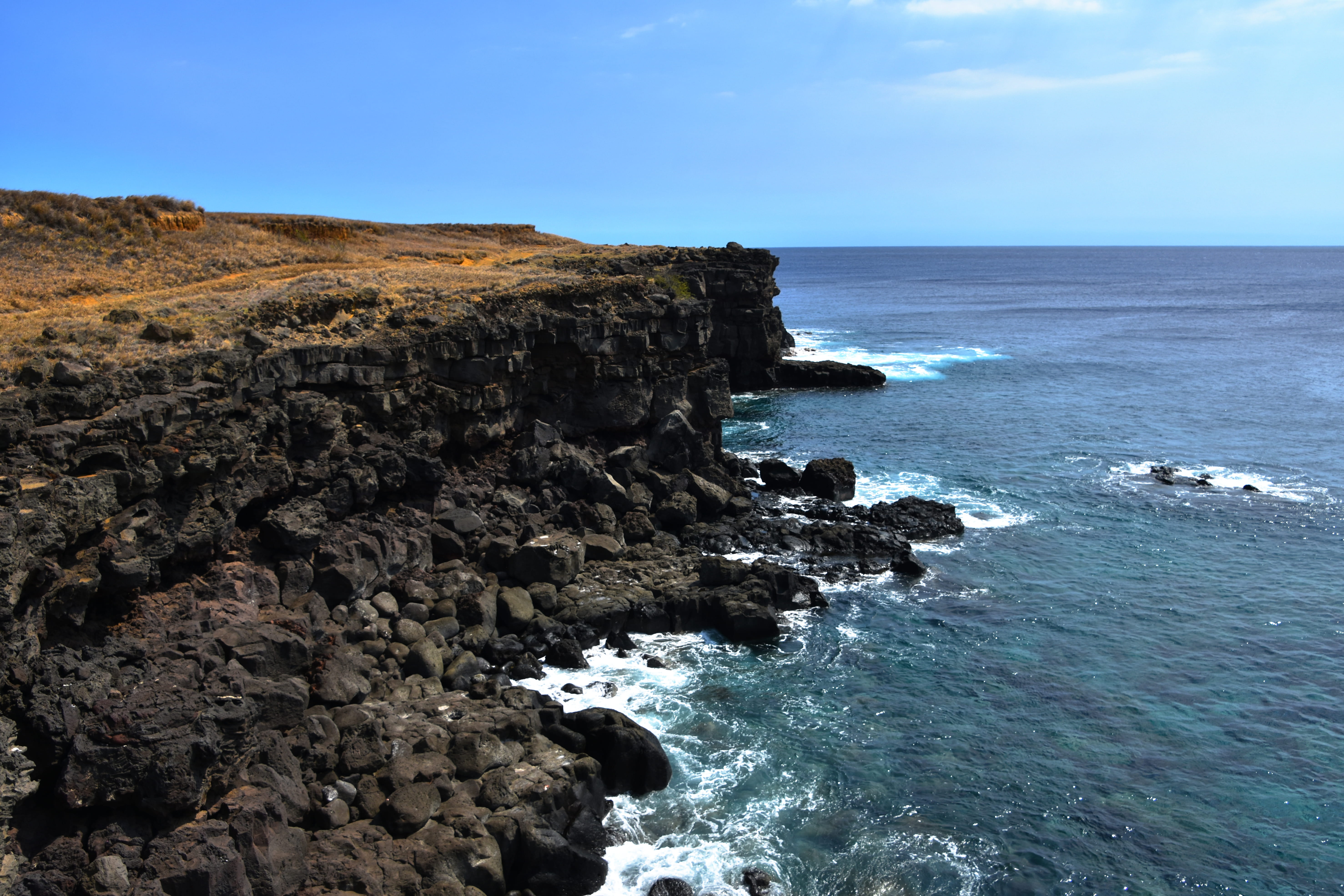 tranquil scene, rock - object, solid, tranquility, ocean, sky, formation, no people, beach, 5K, united states, rock, horizon, kona, day, nature, lava, HD Wallpaper