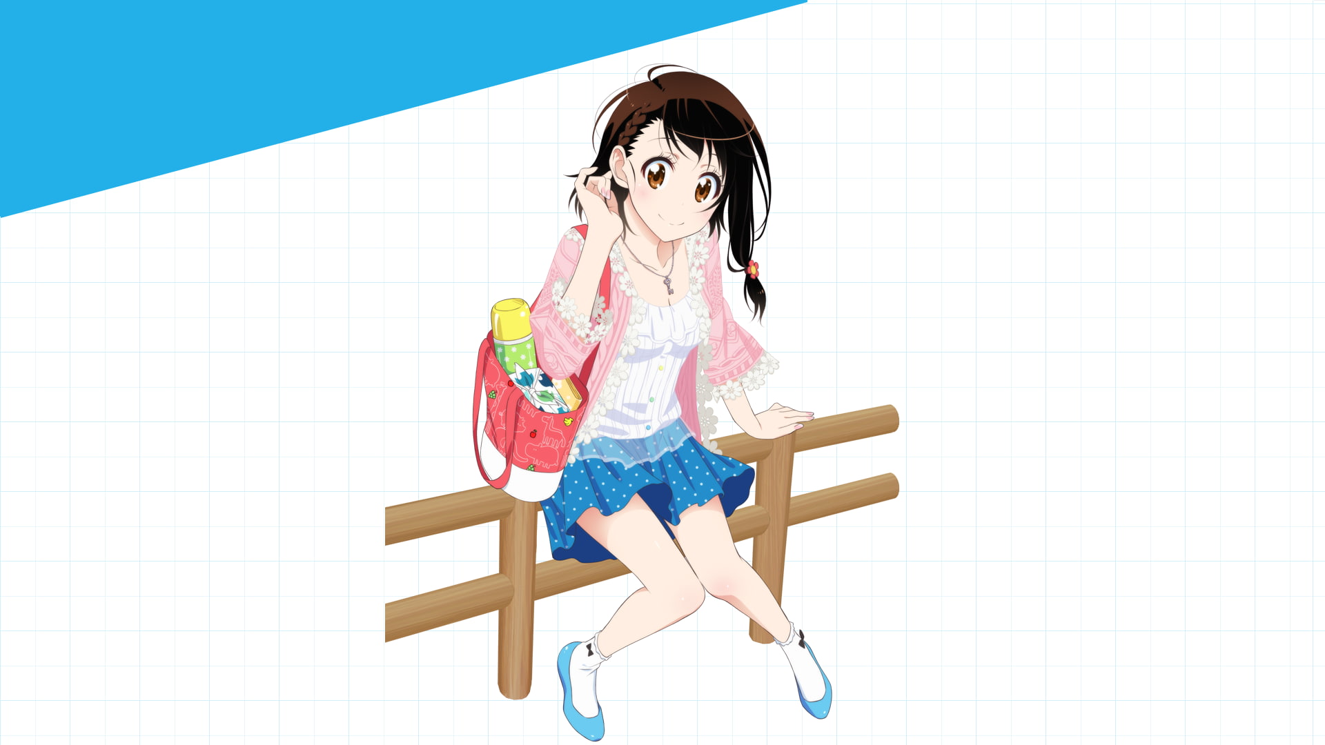 Nisekoi, Onodera Kosaki, anime, 1080P, smiling, brunette, simple background, skirt, anime girls, brown eyes, HD Wallpaper