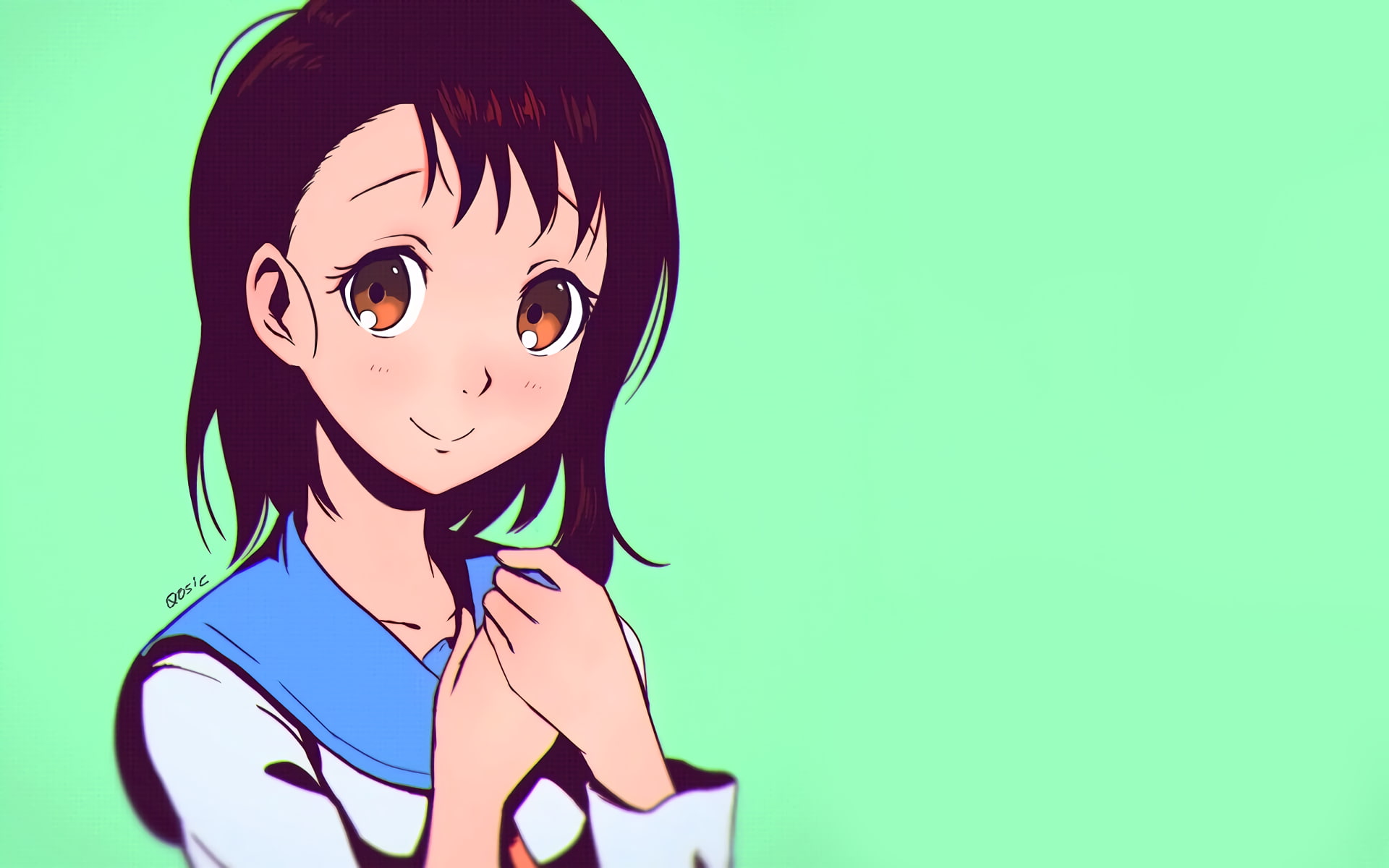 wall - building feature, indoors, front view, blue, one person, headshot, studio shot, 1080P, anime girls, child, lifestyles, human representation, hairstyle, HD Wallpaper