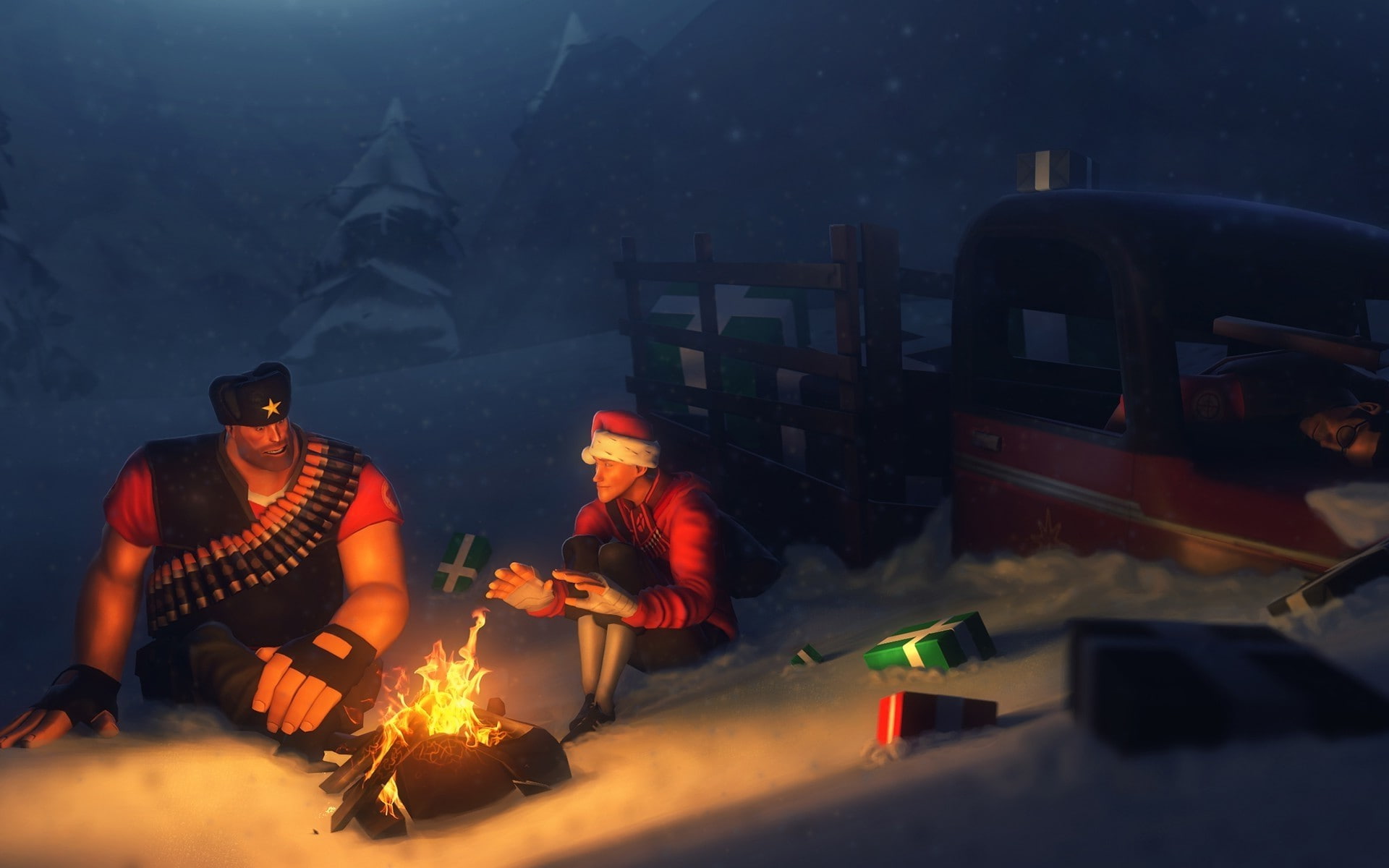 Scout (character), lifestyles, snow, motion, real people, heavy, men, burning, group of people, outdoors, Team Fortress 2, people, Sniper (TF2), Campfire, HD Wallpaper