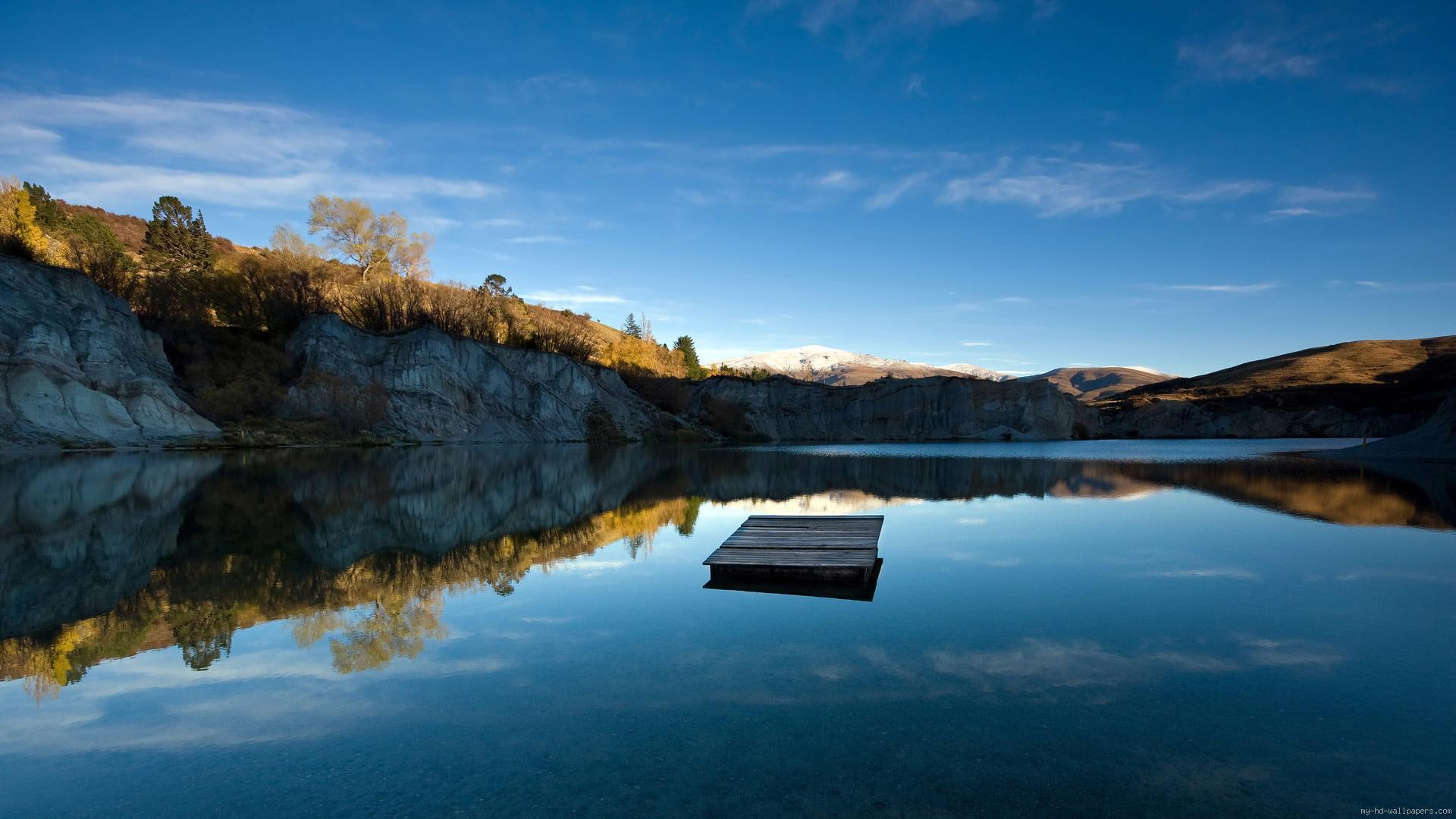 little, wooden, 1080P, brown, water, raft, landscape, pontoon, lake, HD Wallpaper
