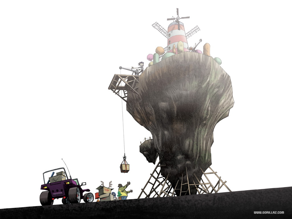 hd, mill, music, wind, illustration, stone, brown, 480P, gorillaz, HD Wallpaper