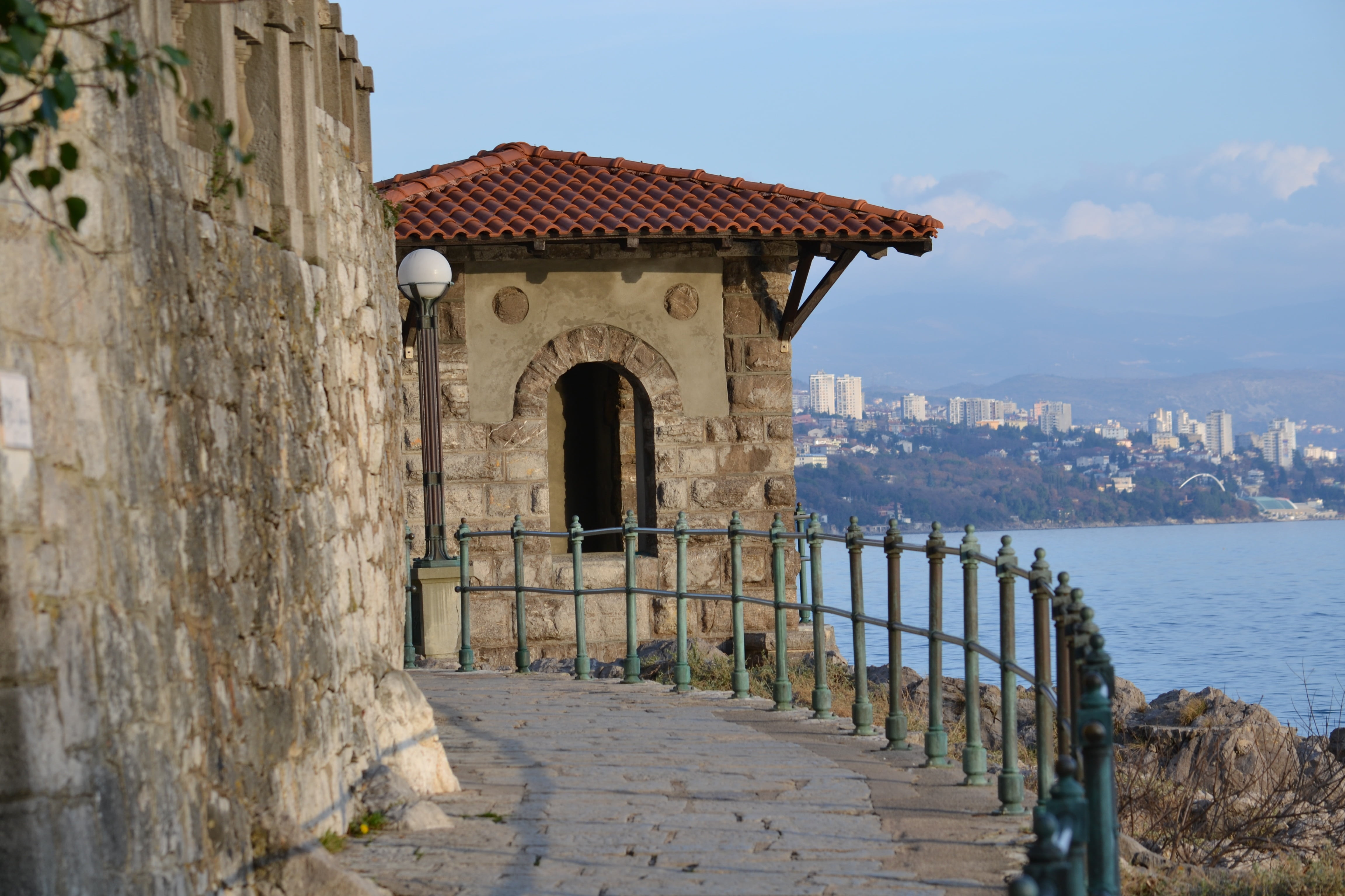 travel destinations, croatia, building, history, promenade, old, the past, arch, security, sky, mountain, built structure, rijeka, entrance, opatija, walk, HD Wallpaper