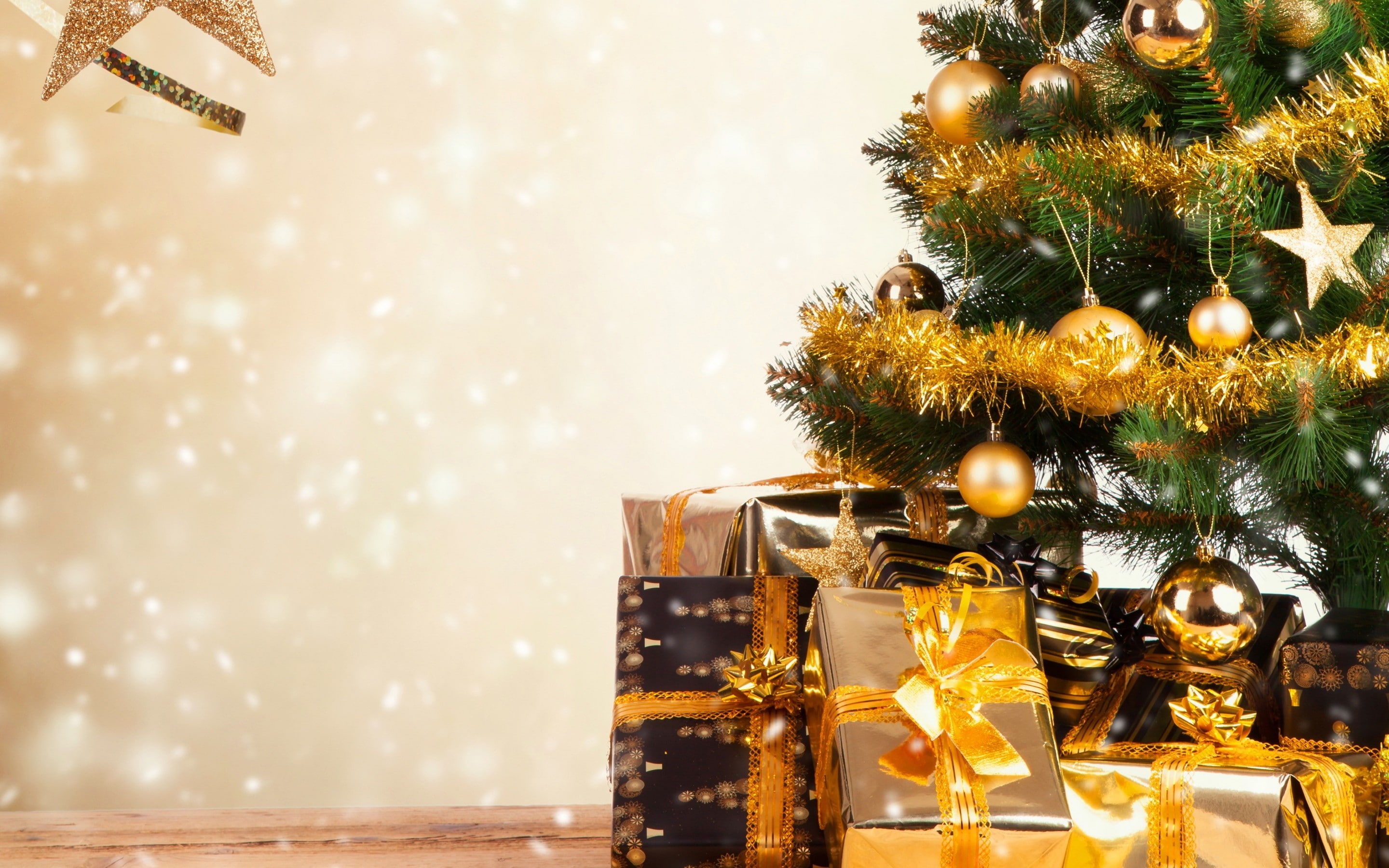 2015 christmas, ready, tree, gifts, christmas, 2K, globes, christmas decorations, HD Wallpaper