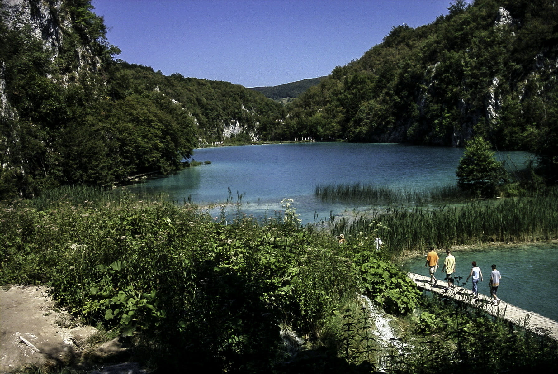 Croatia, 720P, tranquility, outdoors, landscape, Walking on, summer, green color, lifestyles, walking, men, Plitvice Lakes National Park, footbridges, HD Wallpaper