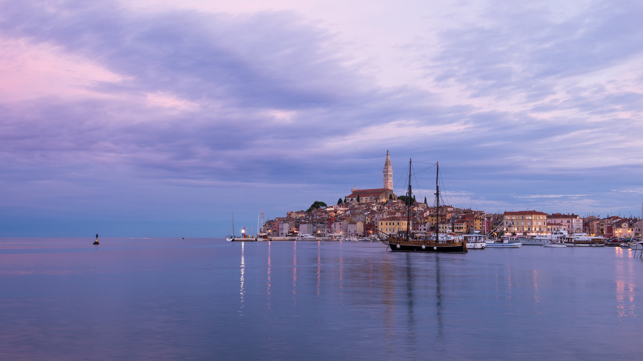 city, sailboat, 1080P, sea, built structure, Rovinj, reflection, waterfront, nature, sky, travel destinations, building, no people, building exterior, HD Wallpaper