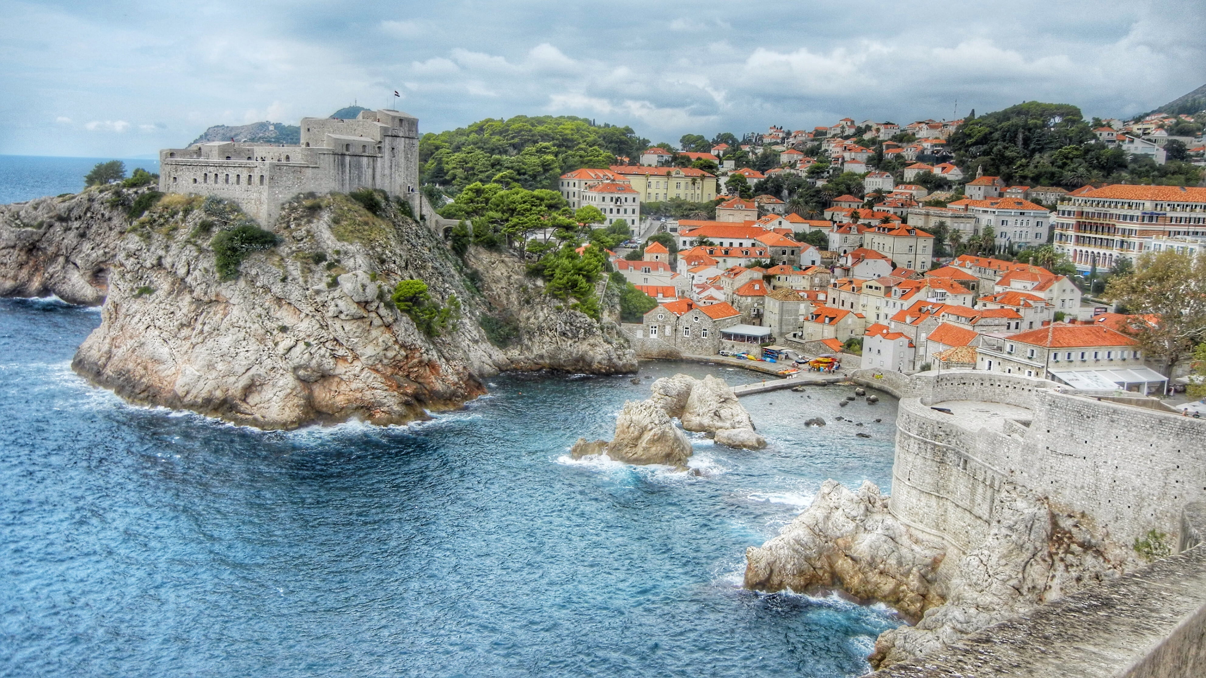 building exterior, no people, adriatic sea, day, white, plant, land, built structure, sea, painted, history, houses, nature, tree, travel destinations, HD Wallpaper