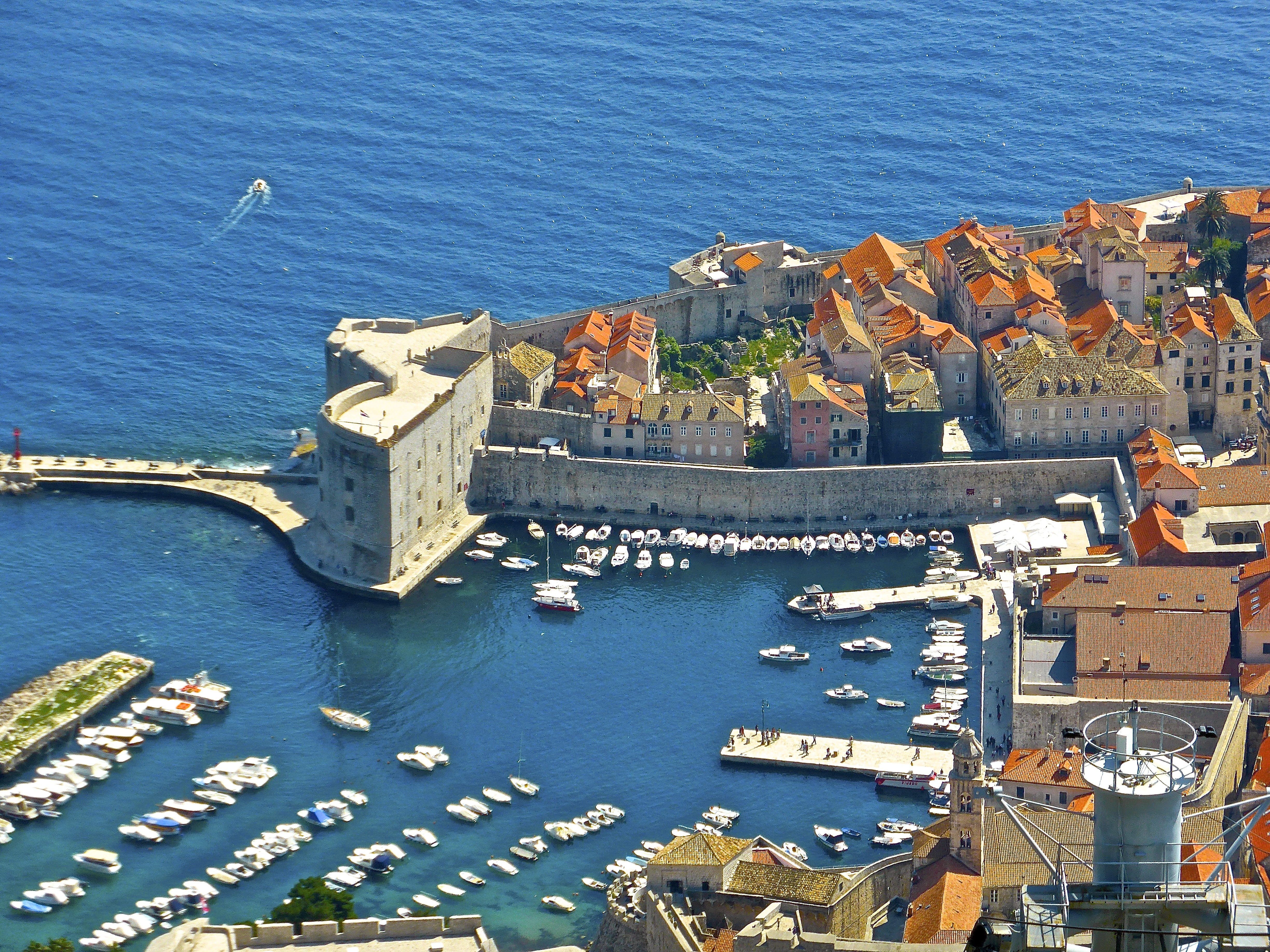 roof, wall, croatia, architecture, built structure, nautical vessel, mediterranean, townscape, city, Adriatic, nature, fortification, transportation, blue, HD Wallpaper