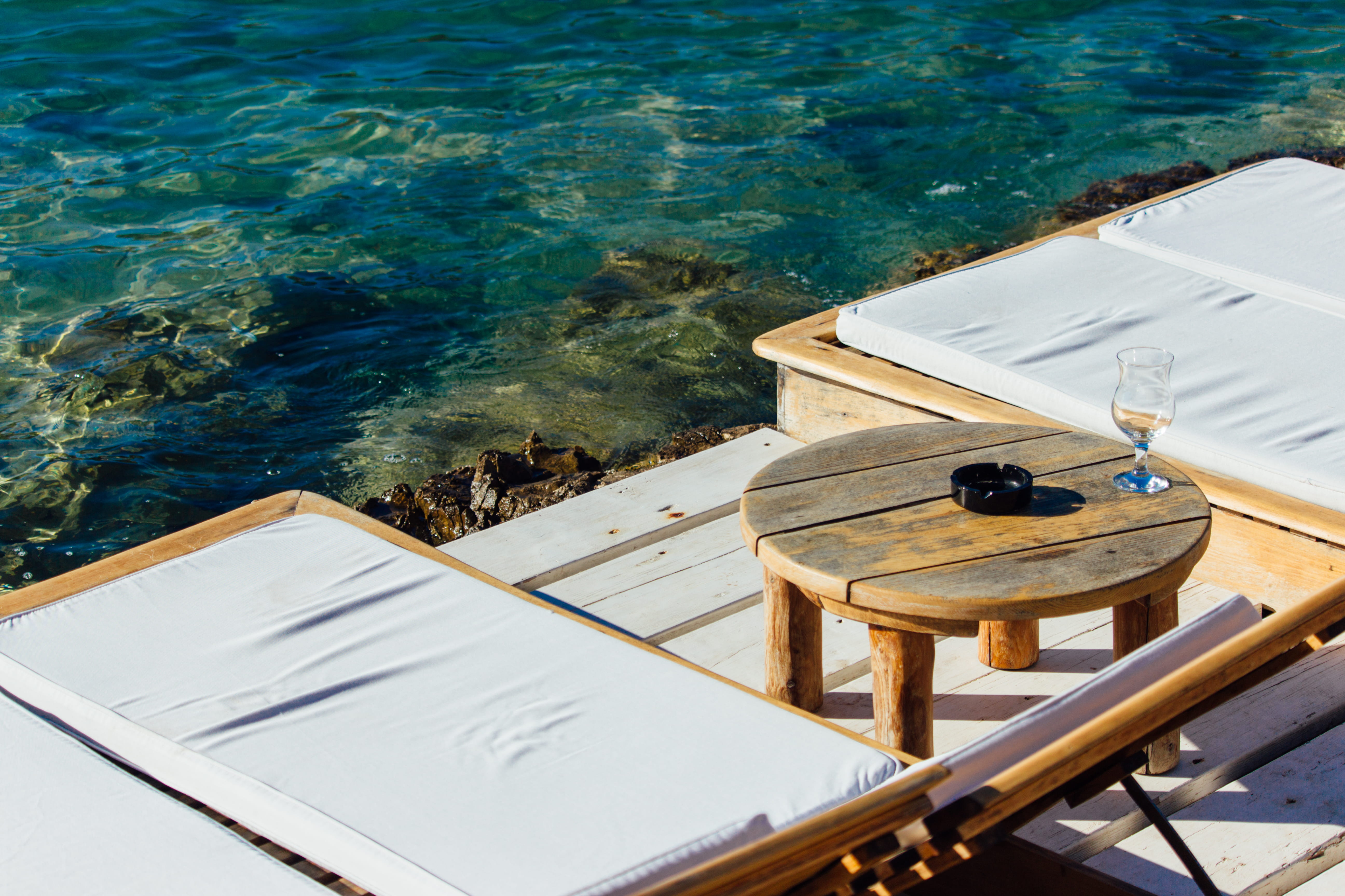 absence, hvar, croatia, drink, ocean, outdoors, nature, day, relax, furniture, chair, luxury, land, wood - material, high angle view, water, blue, table, HD Wallpaper