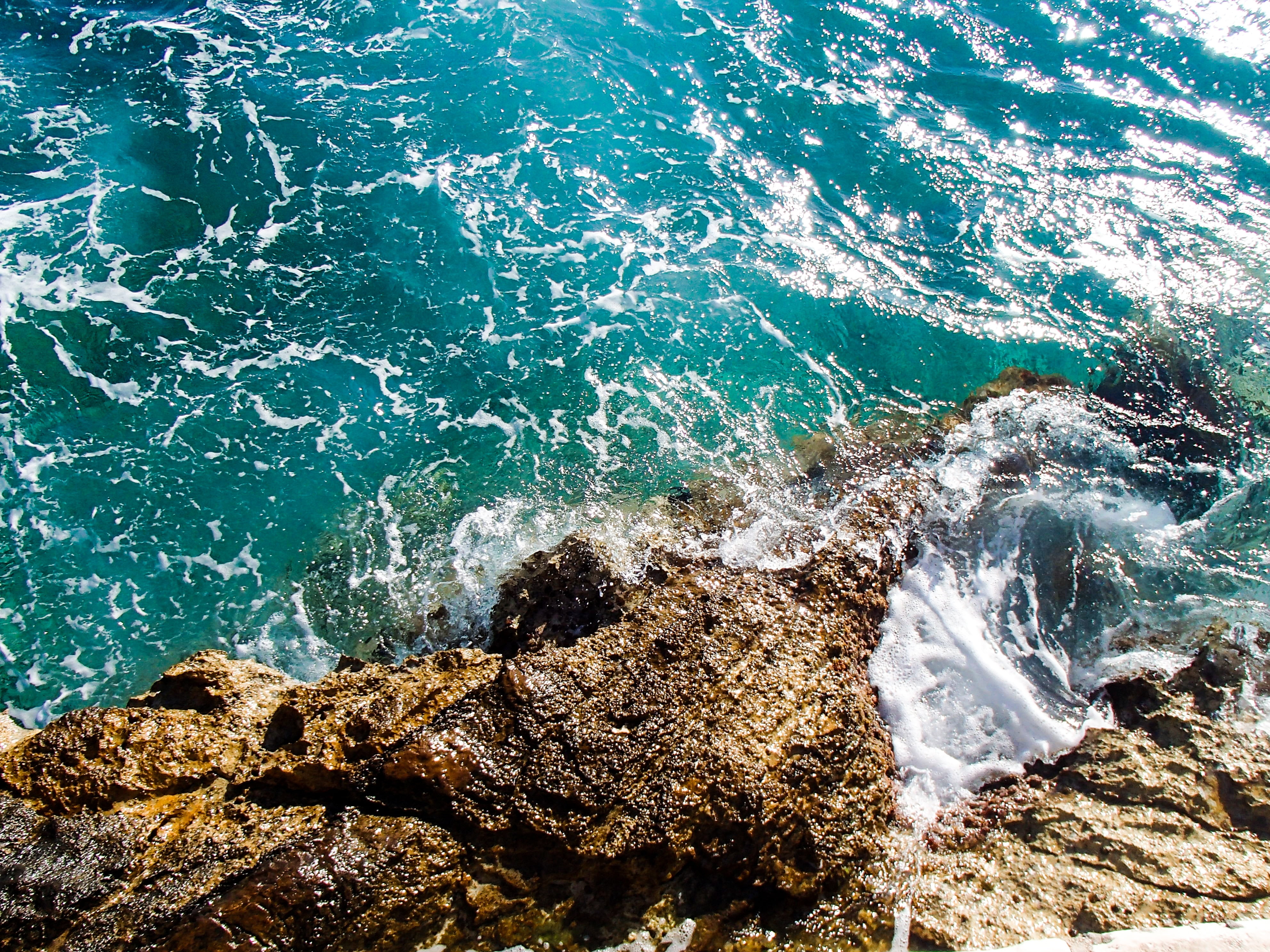 beauty in nature, sea foam, sport, 4K, landscape, high angle view, hvar, rock - object, seascape, blue, photo, sea, marine, summer, near, land, rock, motion, HD Wallpaper