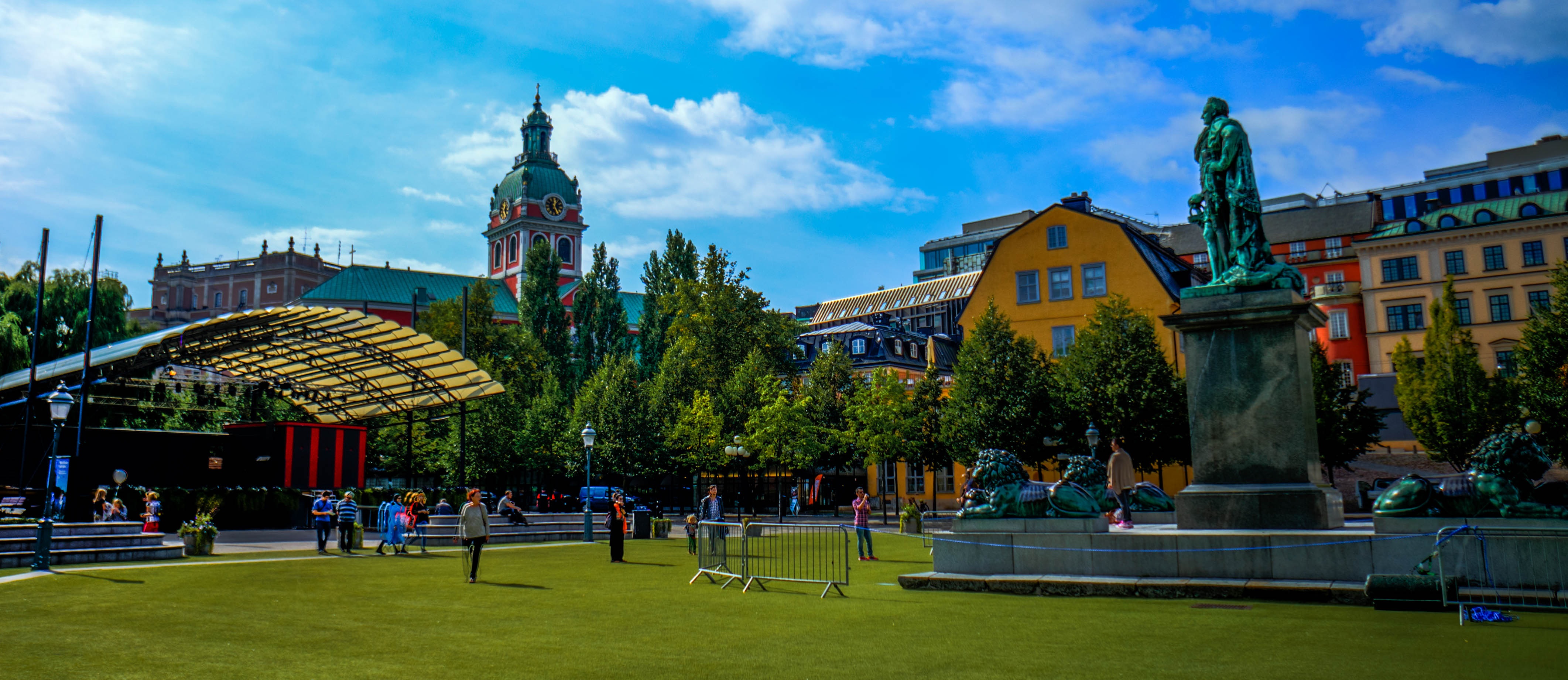 outdoor, religion, summer, scenery, europe, day, plant, building, group of people, place of worship, sweden, travel, skyline, nature, 4K, real people, HD Wallpaper