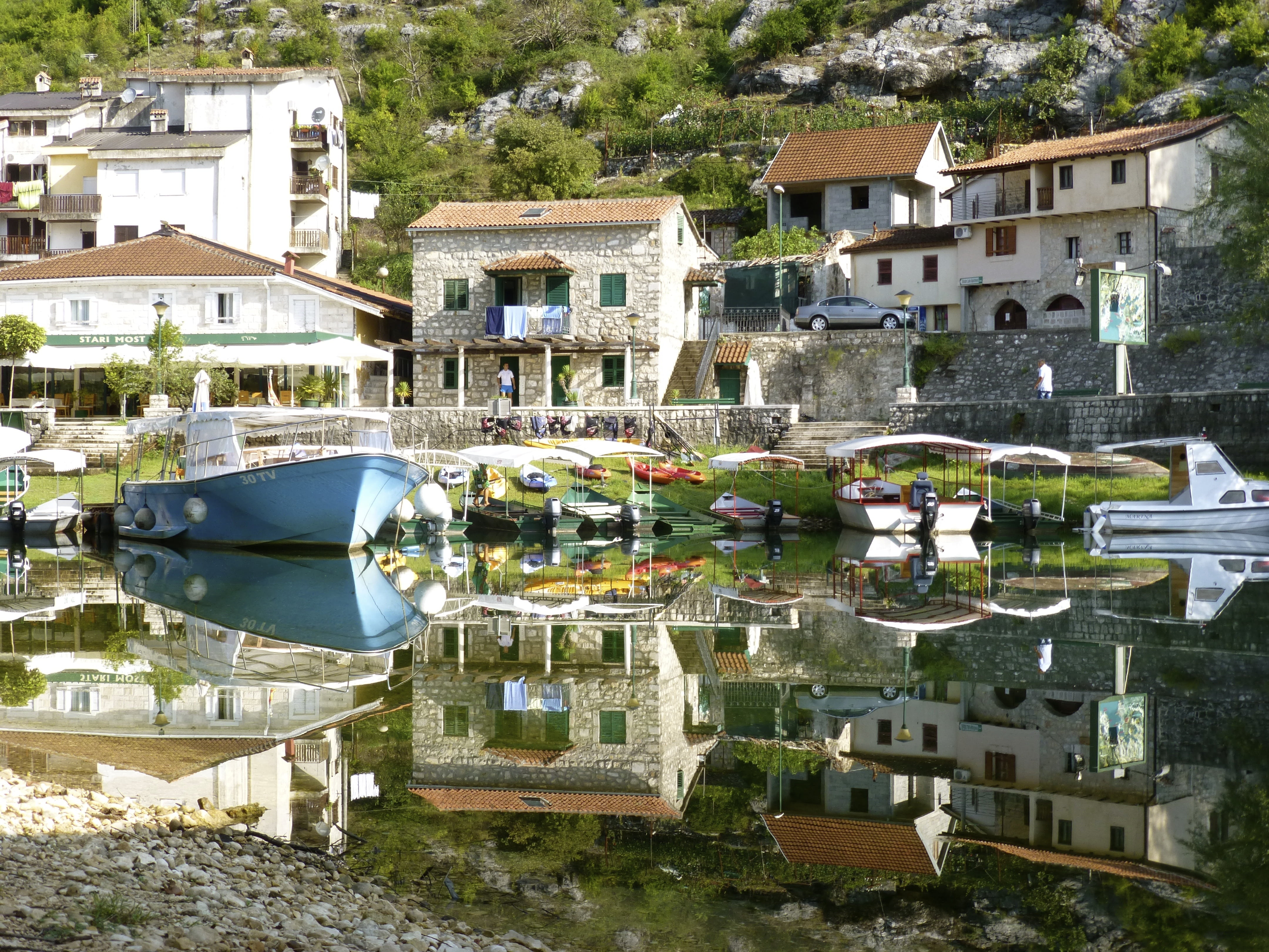 reflection, built structure, residential district, plant, tree, water, house, no people, montenegro, city, river, building exterior, architecture, moored, HD Wallpaper