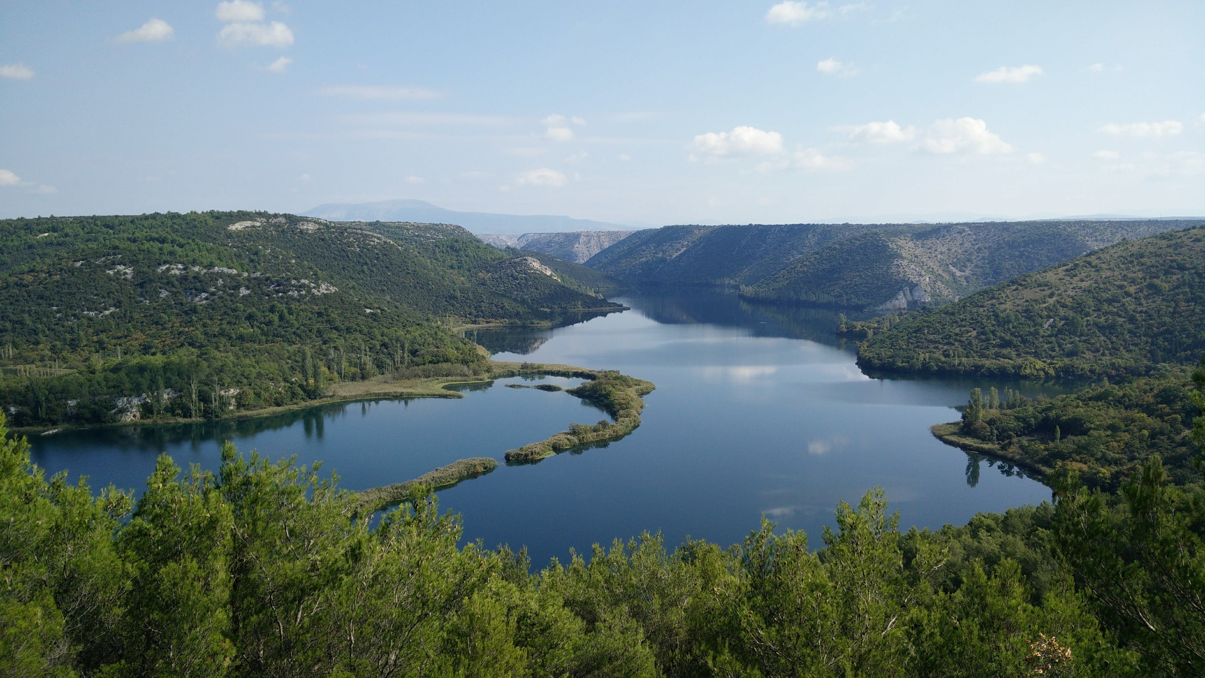 water, forest, calm, lake, mountain, plant, nature, trees, sky, body, outdoors, beauty in nature, river krka, reflection, scenics - nature, scenics, cloud - sky, HD Wallpaper