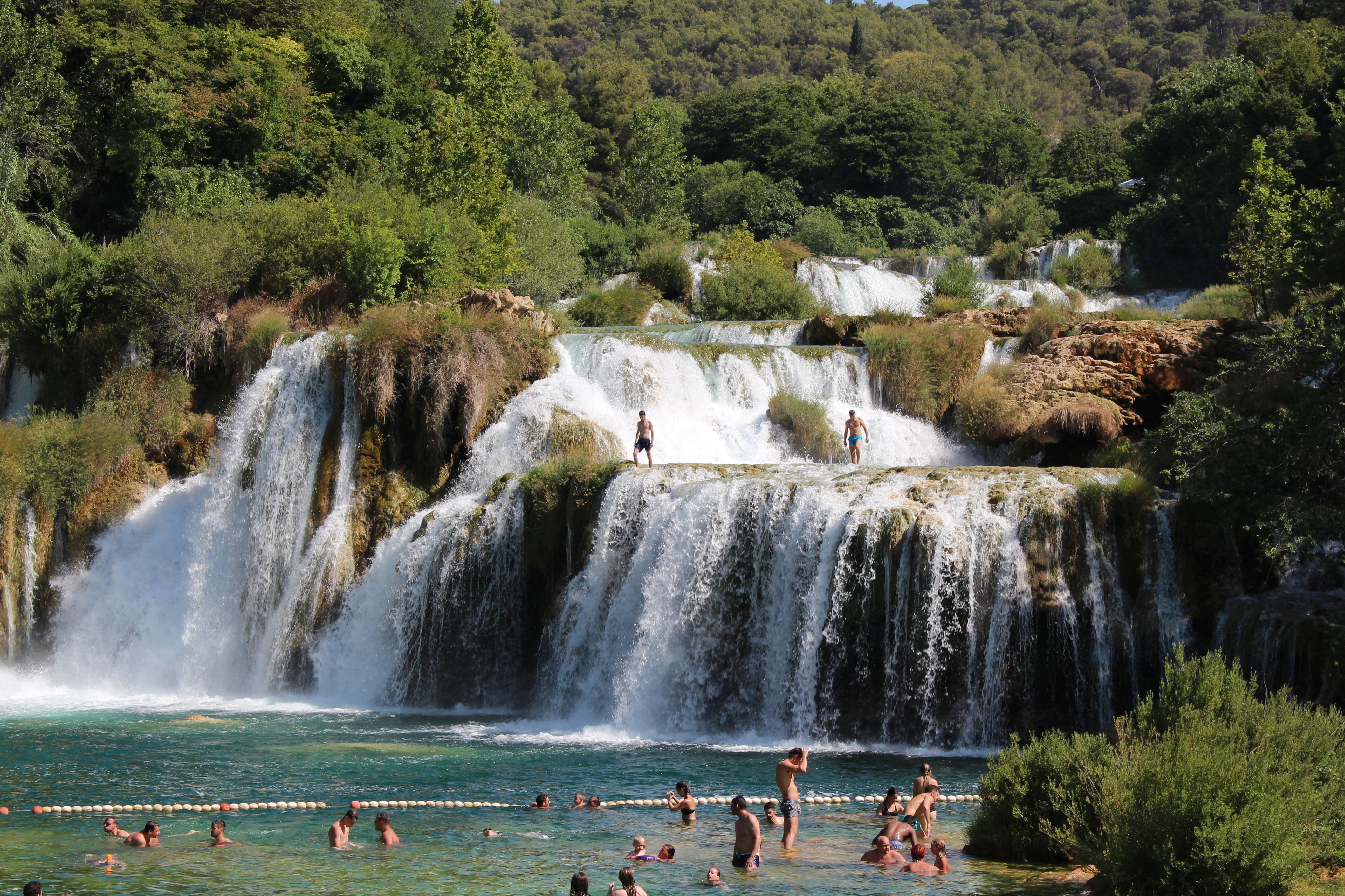 falling water, croatia, plant, crowd, tree, scenics - nature, splashing, trip, motion, real people, outdoors, flowing, landscape, day, waterfall, nature, HD Wallpaper