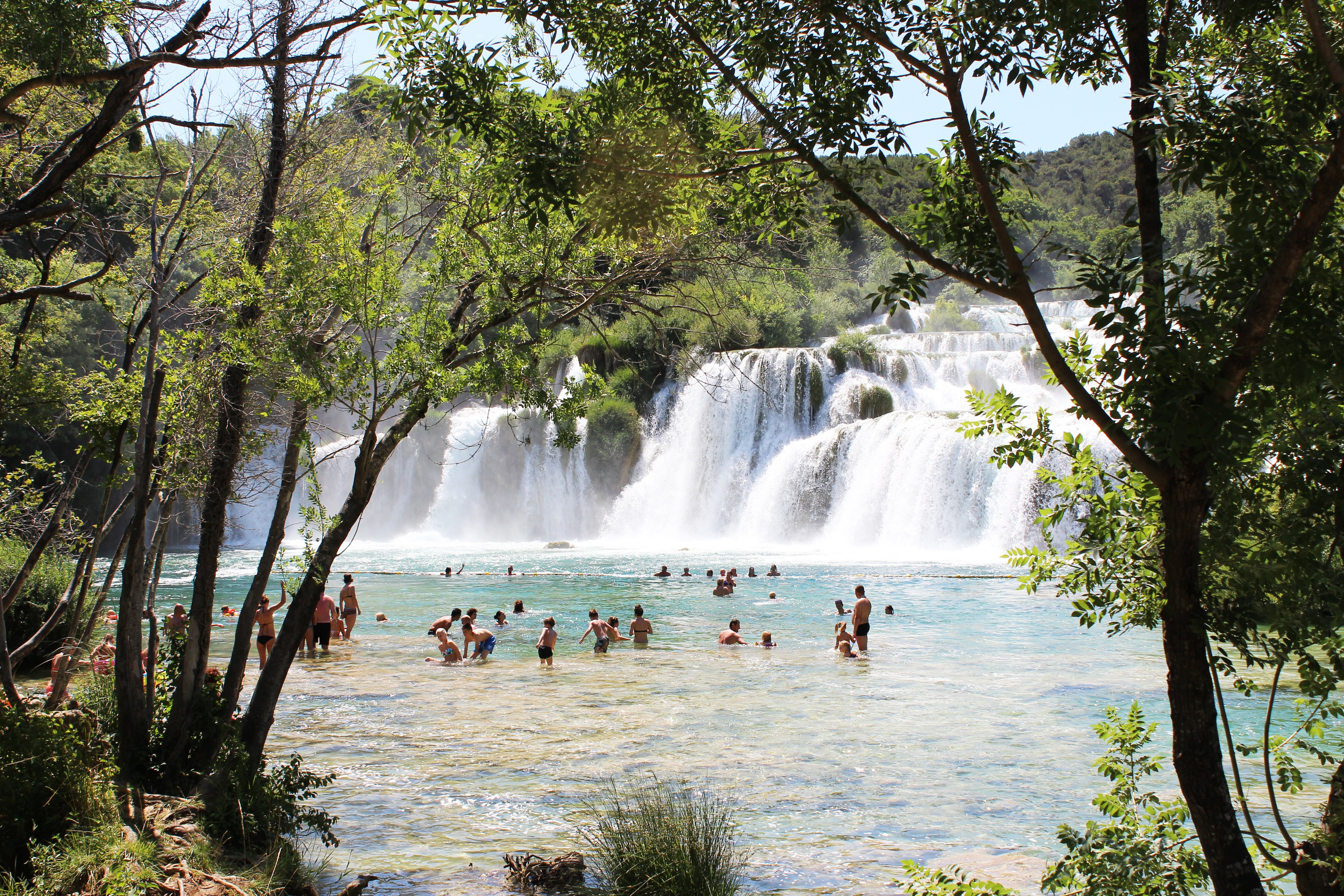 krka, large group of people, motion, family holiday, group of people, outdoors, swimming, people swimming, real people, water, plitvice, travel, holidays, HD Wallpaper