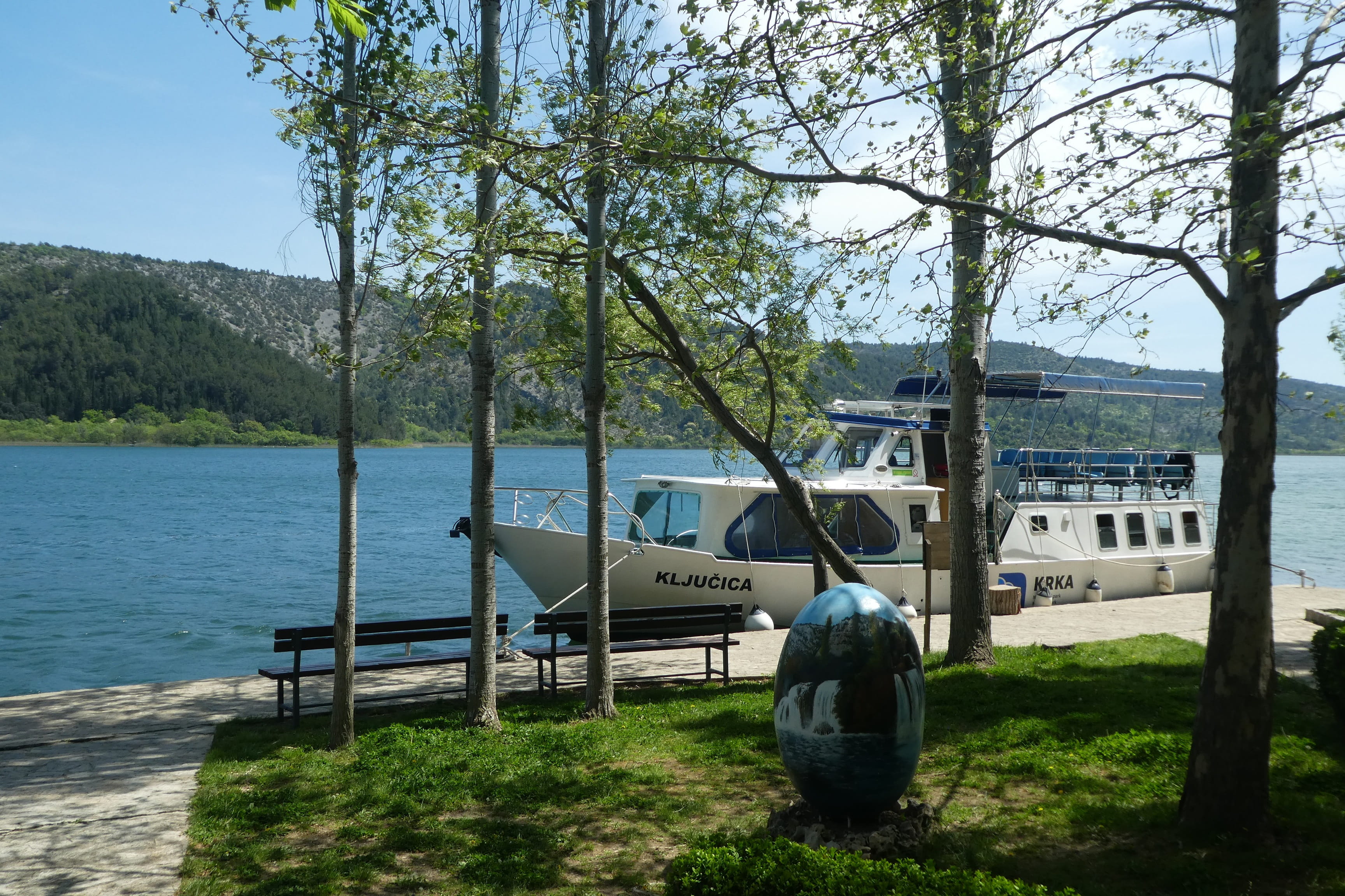 tree, park, no people, day, beauty in nature, water, krka, plant, mountain, 2K, body of water, nature, architecture, built structure, outdoor, landscape, HD Wallpaper