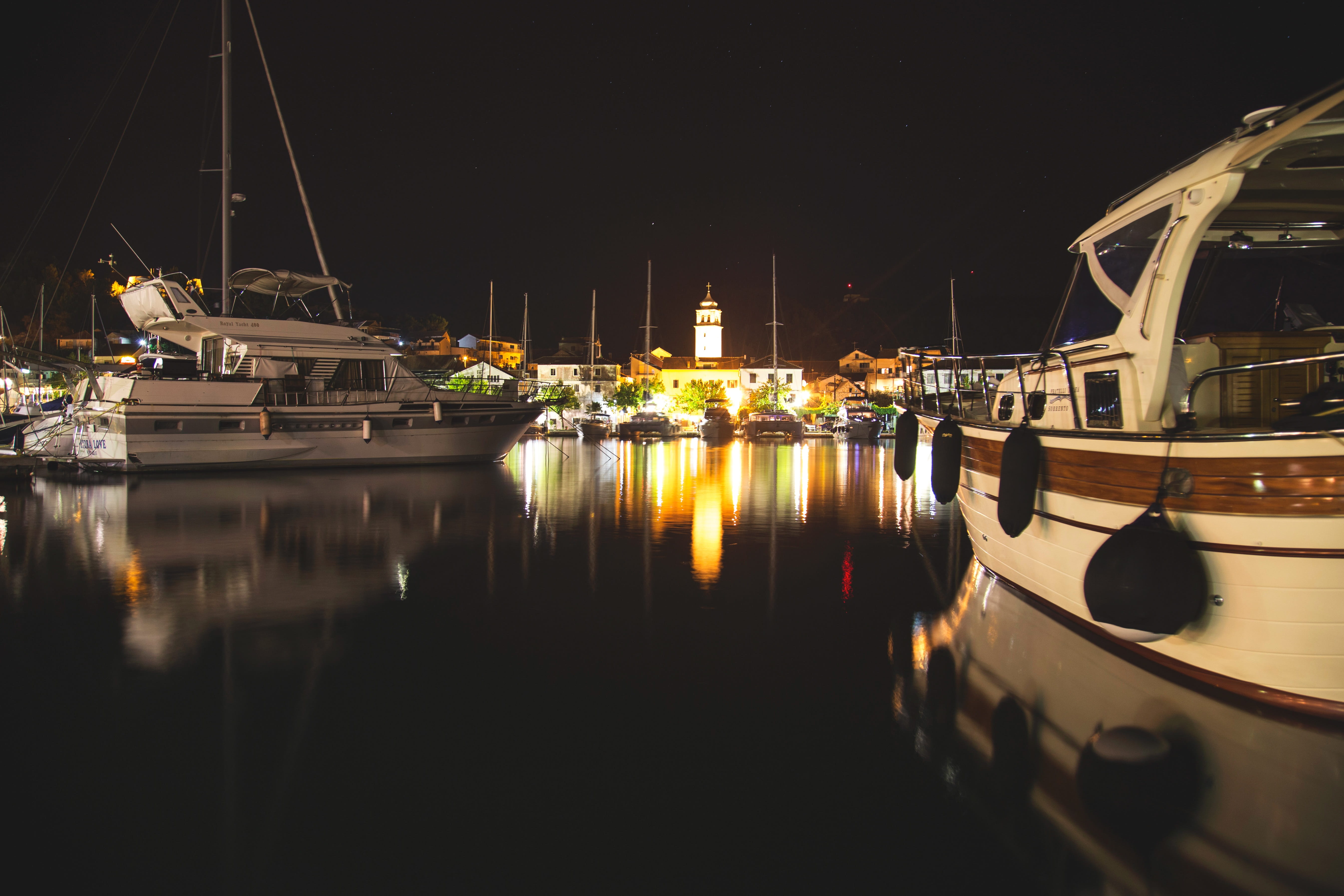 nature, boats, reflection, seaside, cruise, adriatic, transportation, houses, Marina, river, pole, mediterranean, yachting, illuminated, 5K, sailing, yachts, HD Wallpaper