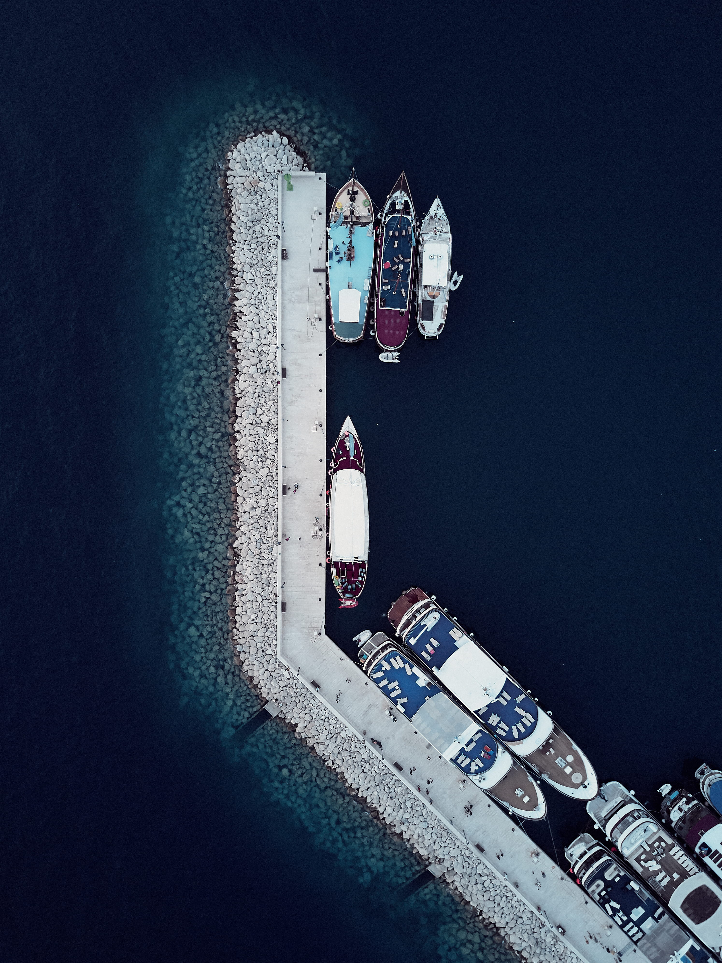 water, photogrraphy, aerial view, watercraft, beach, sea, makarska, tranquility, pier, day, clear, boat, 4K, dock, nautical vessel, outdoors, built structure, Phone HD Wallpaper