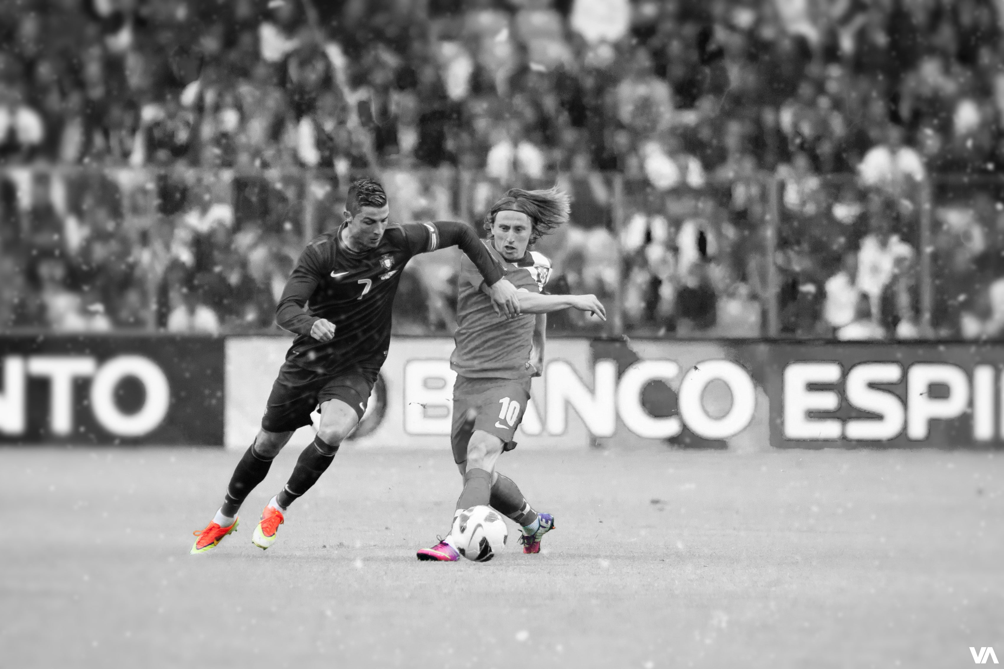 Selective Coloring, Cristiano Ronaldo, soccer, Mercurial, CR7, Luka Modric, 2K, HD Wallpaper