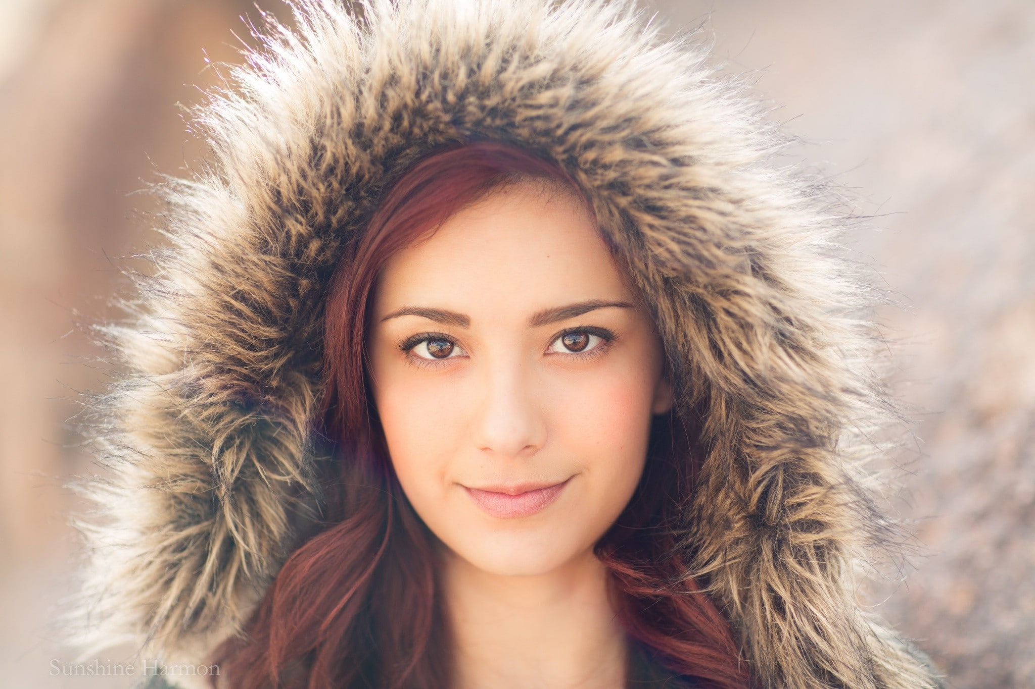 beautiful woman, young women, hair, teenager, warm clothing, body part, winter, beauty, brown eyes, one person, headshot, pink lipstick, human face, happiness, HD Wallpaper