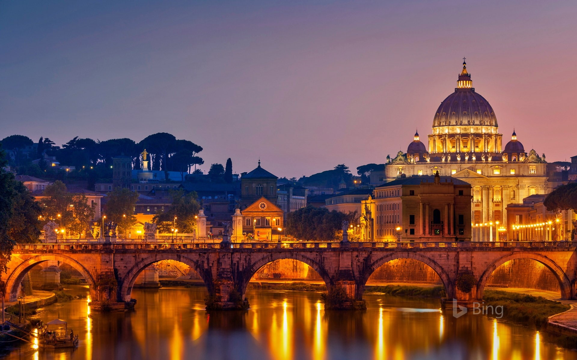 dusk, river, night, no people, sant, italy, travel destinations, arch bridge, bridge, 1080P, connection, sky, ponte, rome, bridge - man made structure, HD Wallpaper