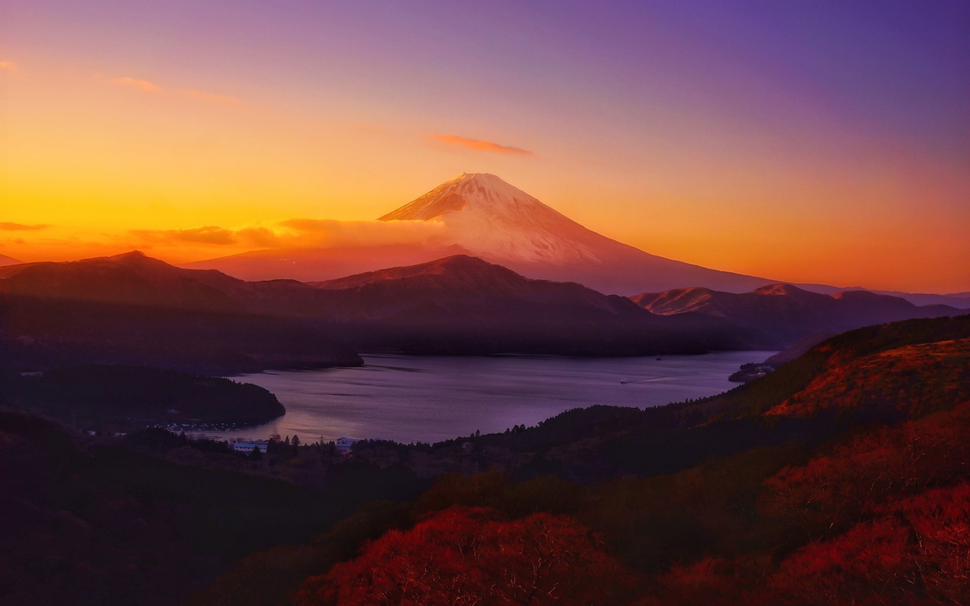 water, mountain peak, high, landscape, tranquility, deskto, beauty in nature, distance, tranquil scene, mountain range, remote, sunset, lake, environment, HD Wallpaper