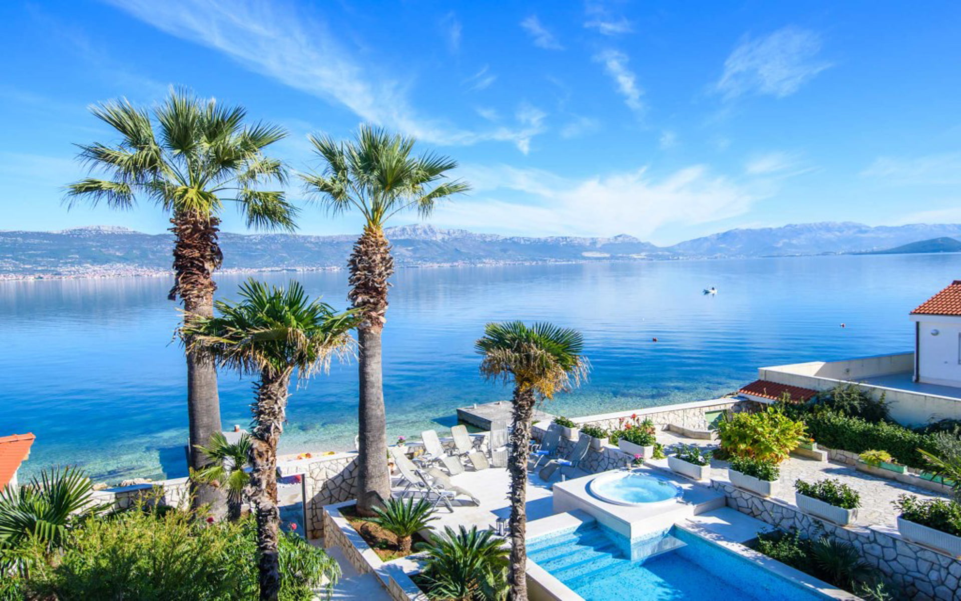 palm, trees, desktop, iovo, split, 1080P, riviera, slatine, villa, hd, trogir, HD Wallpaper