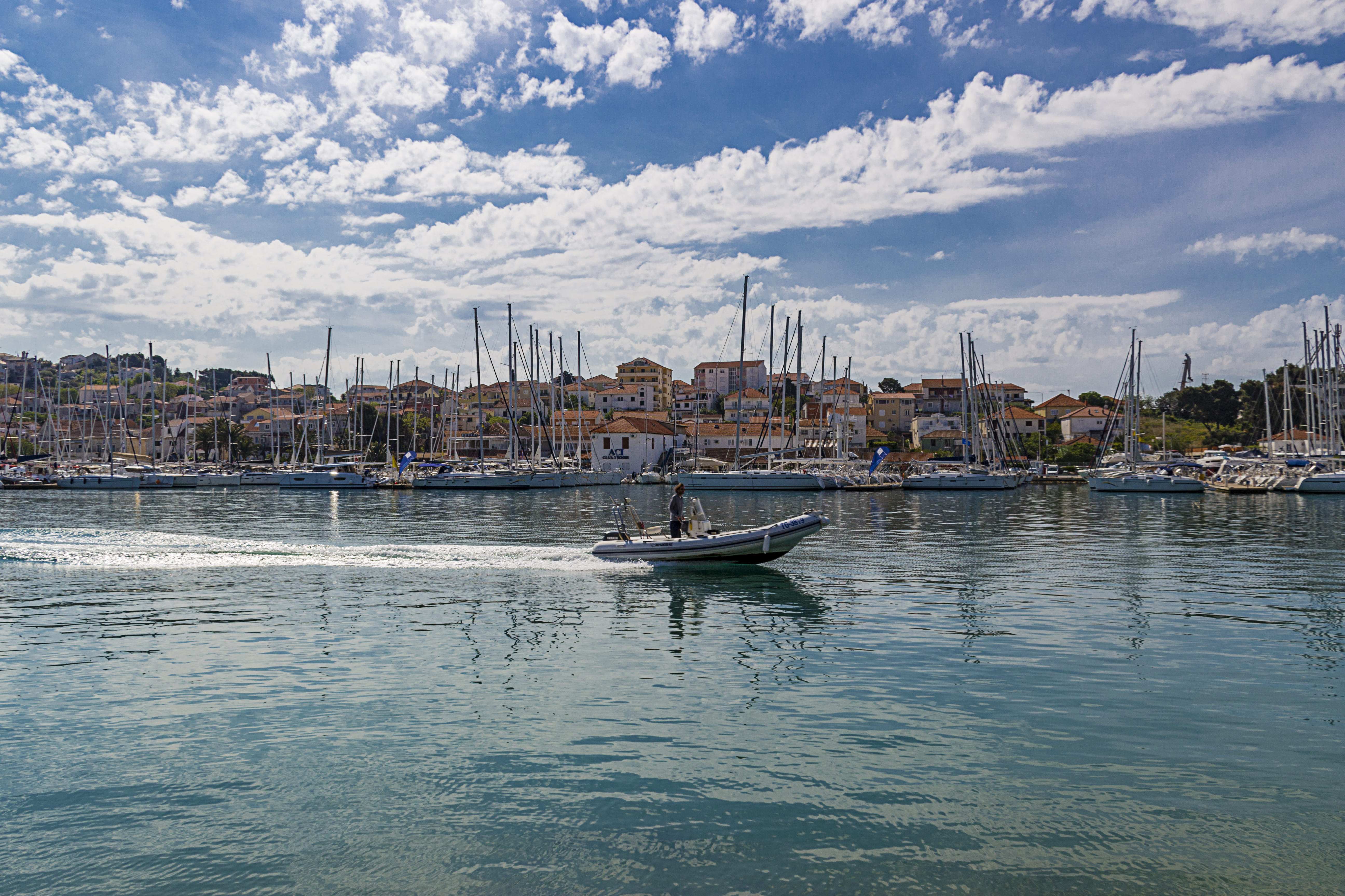 transportation, water, cloud - sky, nautical vessel, landscape, outdoors, trogir, waterfront, mode of transportation, travel, sailboat, harbour, boat, nature, HD Wallpaper