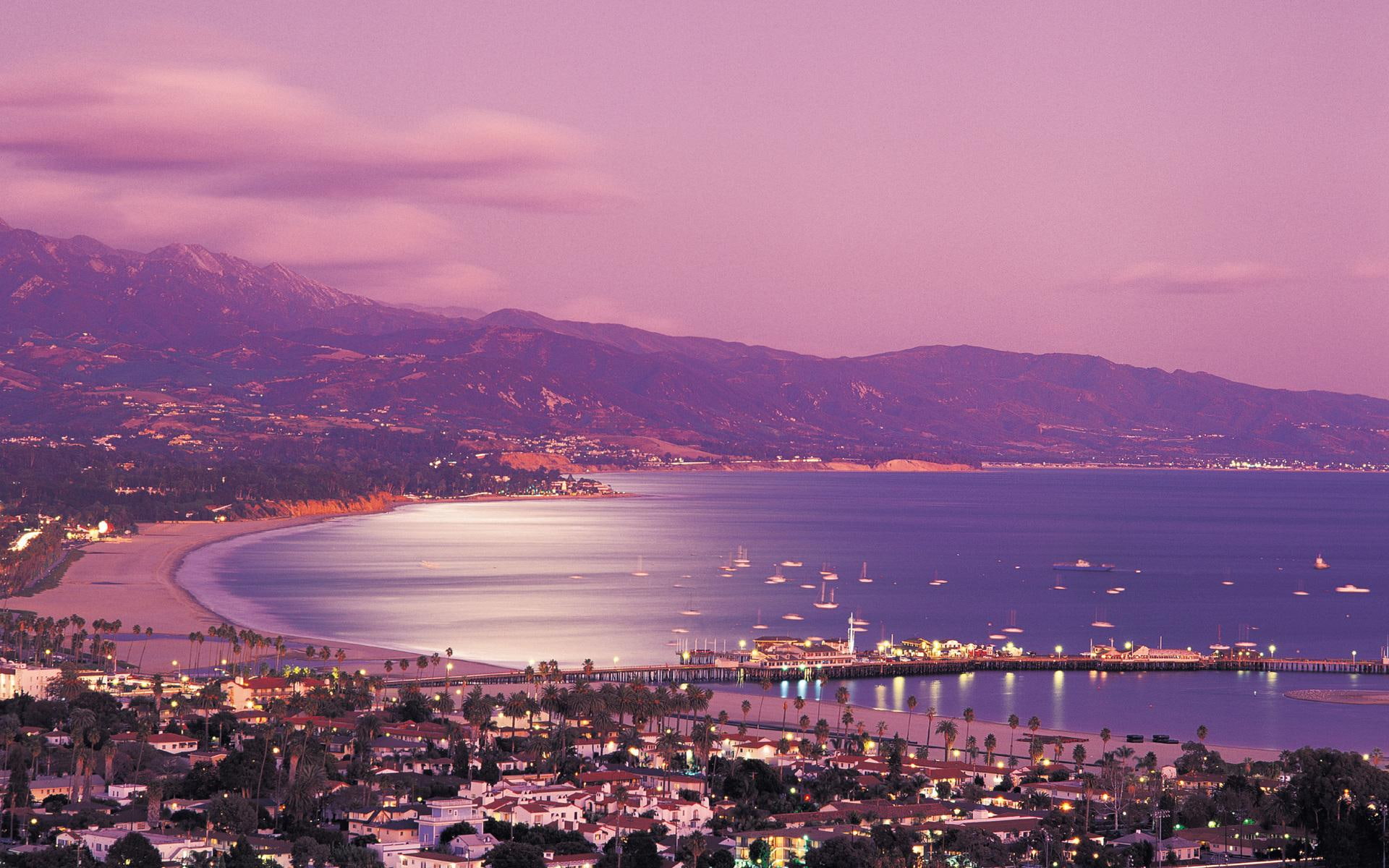 town, pier, bay, pink, sky, nature and landscapes, 1080P, beautiful, HD Wallpaper