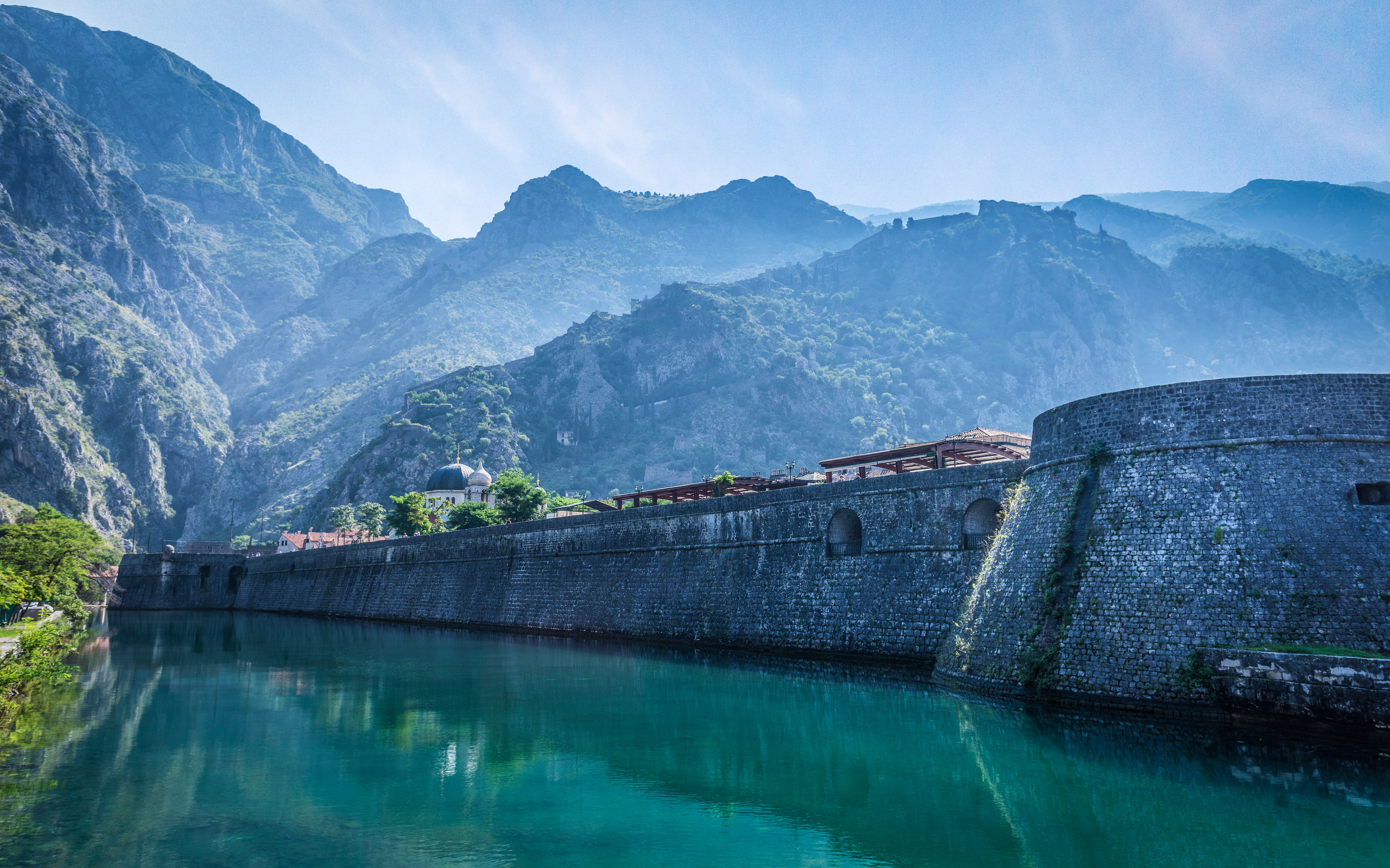 water, day, nature, city, photography, sky, travel, tranquil scene, blue, travel destinations, montenegro, 5K, mountains, built structure, outdoors, architecture, HD Wallpaper