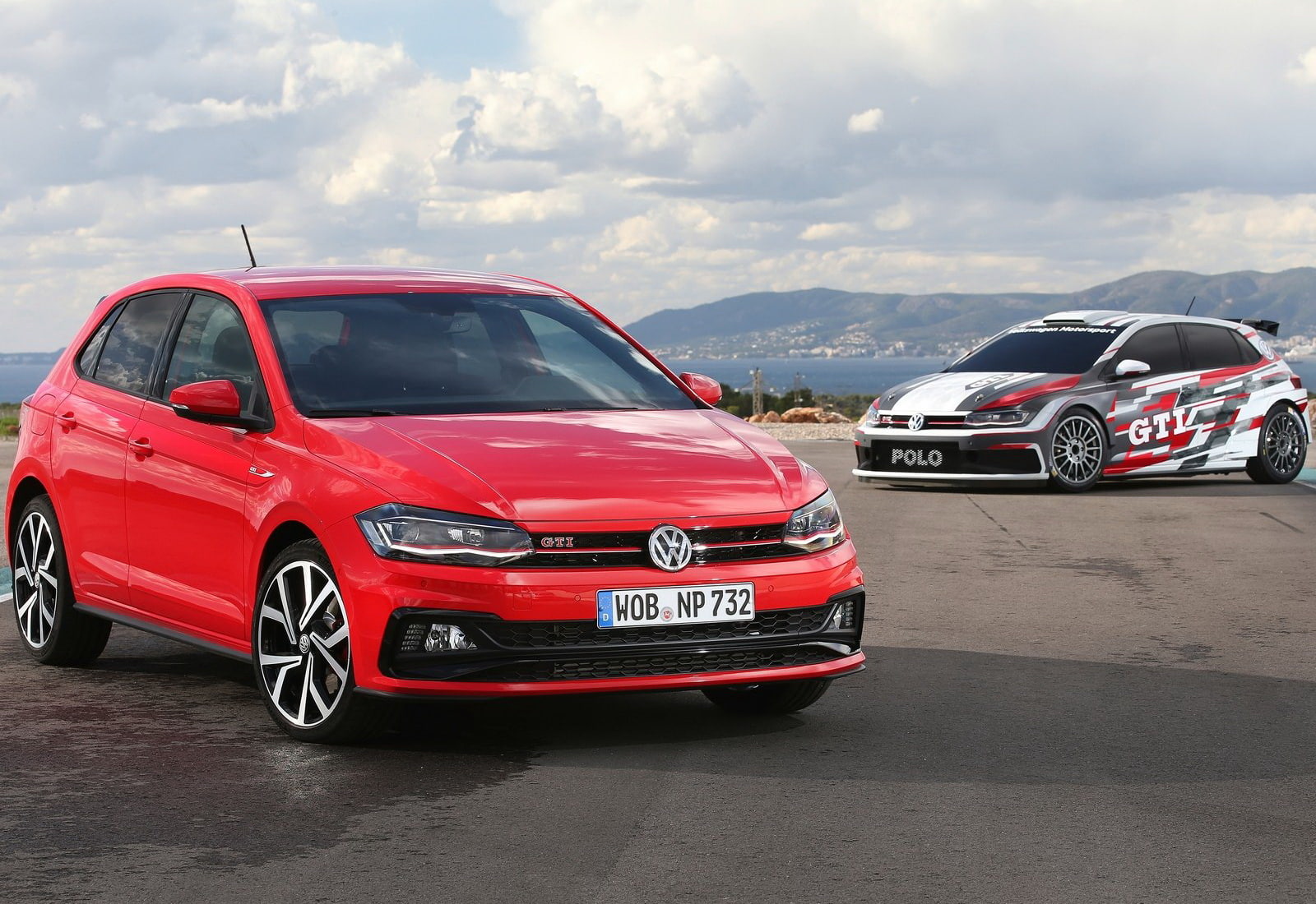 car, 720P, nature, sky, road, cloud - sky, red, motion, volkswagen, no people, mode of transportation, gti, city, (2018), street, transportation, stationary, HD Wallpaper