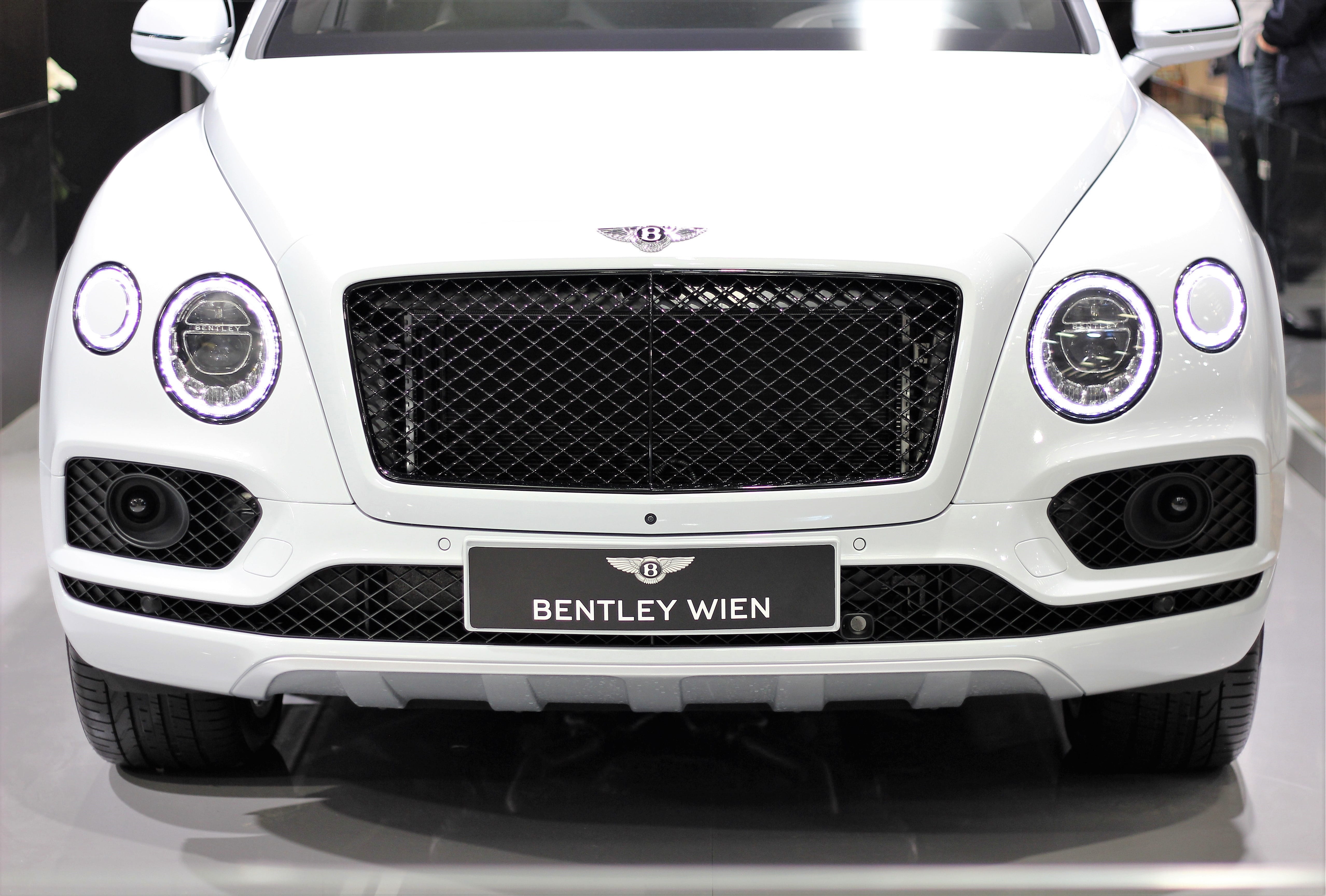 communication, land vehicle, bentley, chrome, text, modern, metal, motor vehicle, front view, retro styled, 4K, public show, bentyaga, car, power, stationary, HD Wallpaper