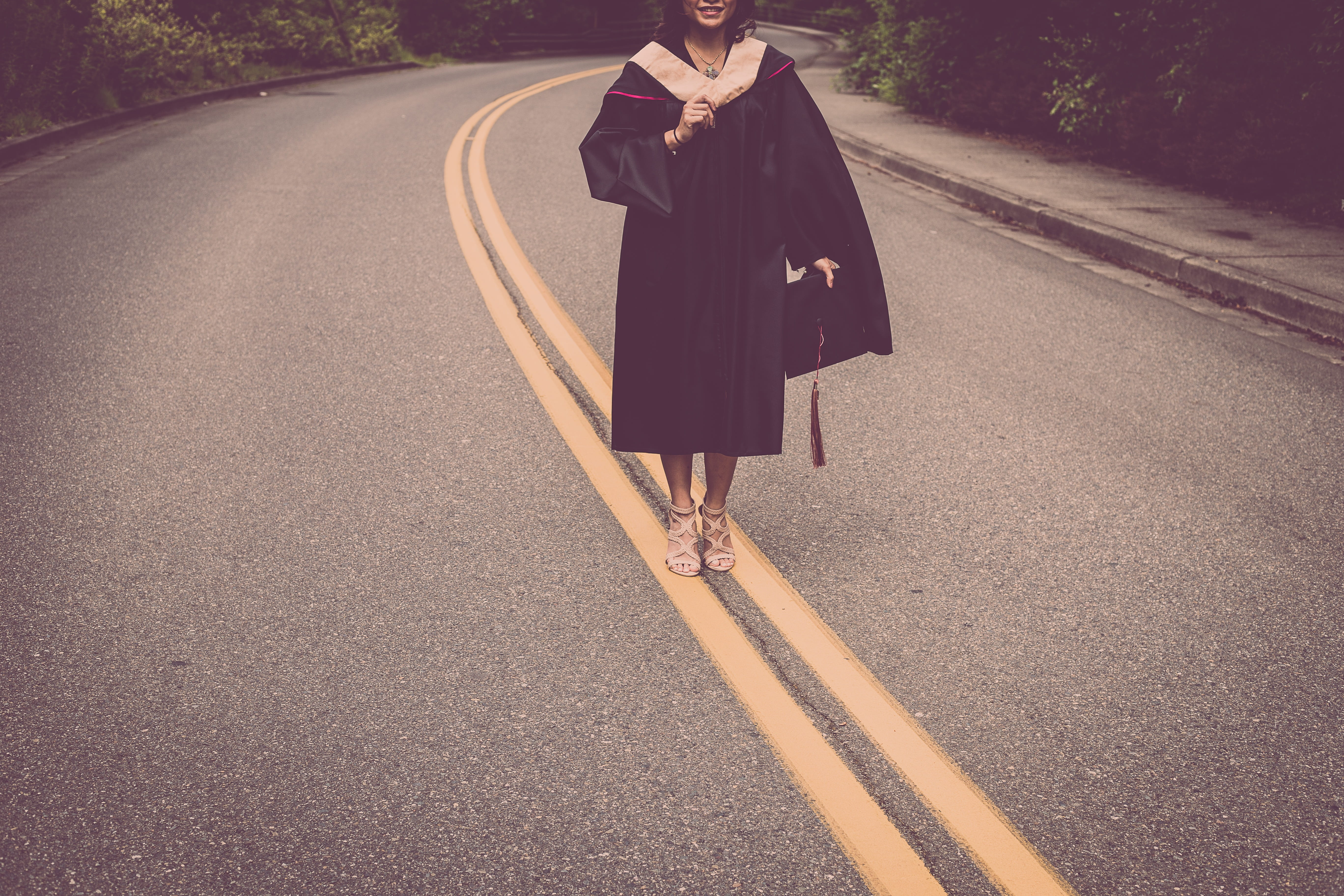 woman, degree, beautiful woman, clothing, graduating, standing, women, asphalt, grad, one person, education, road, graduate, city, wearing, full length, HD Wallpaper
