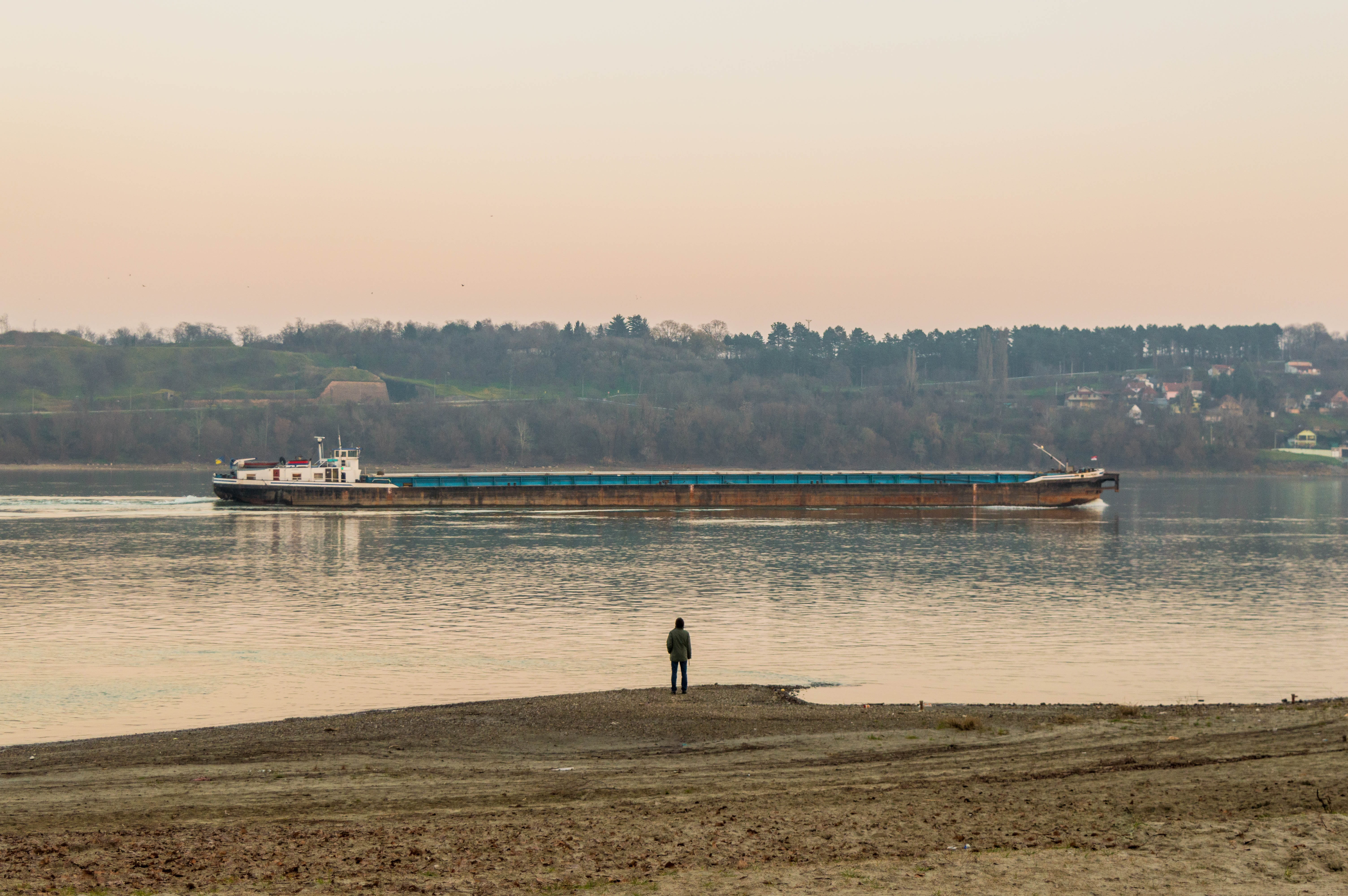 standing, one person, exterior, water, men, nature, man, sunset, mode of transportation, danube, transportation, scenics - nature, tranquil scene, novi sad, HD Wallpaper