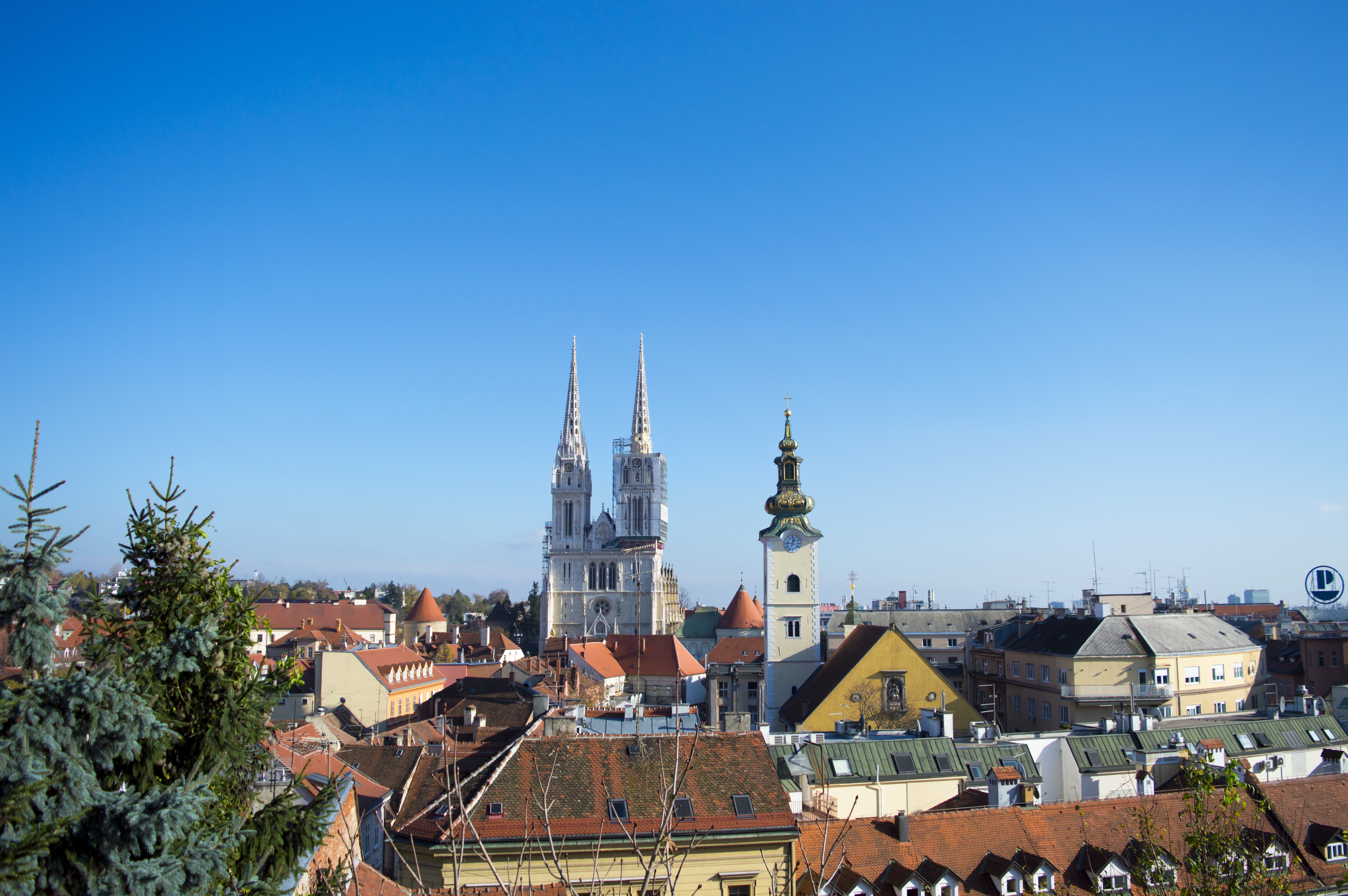 sky, zagreb, building, spire, building exterior, clear sky, historical, downtown, buildings, cathedral, landscape, church, white, tower, nature, city, history, HD Wallpaper